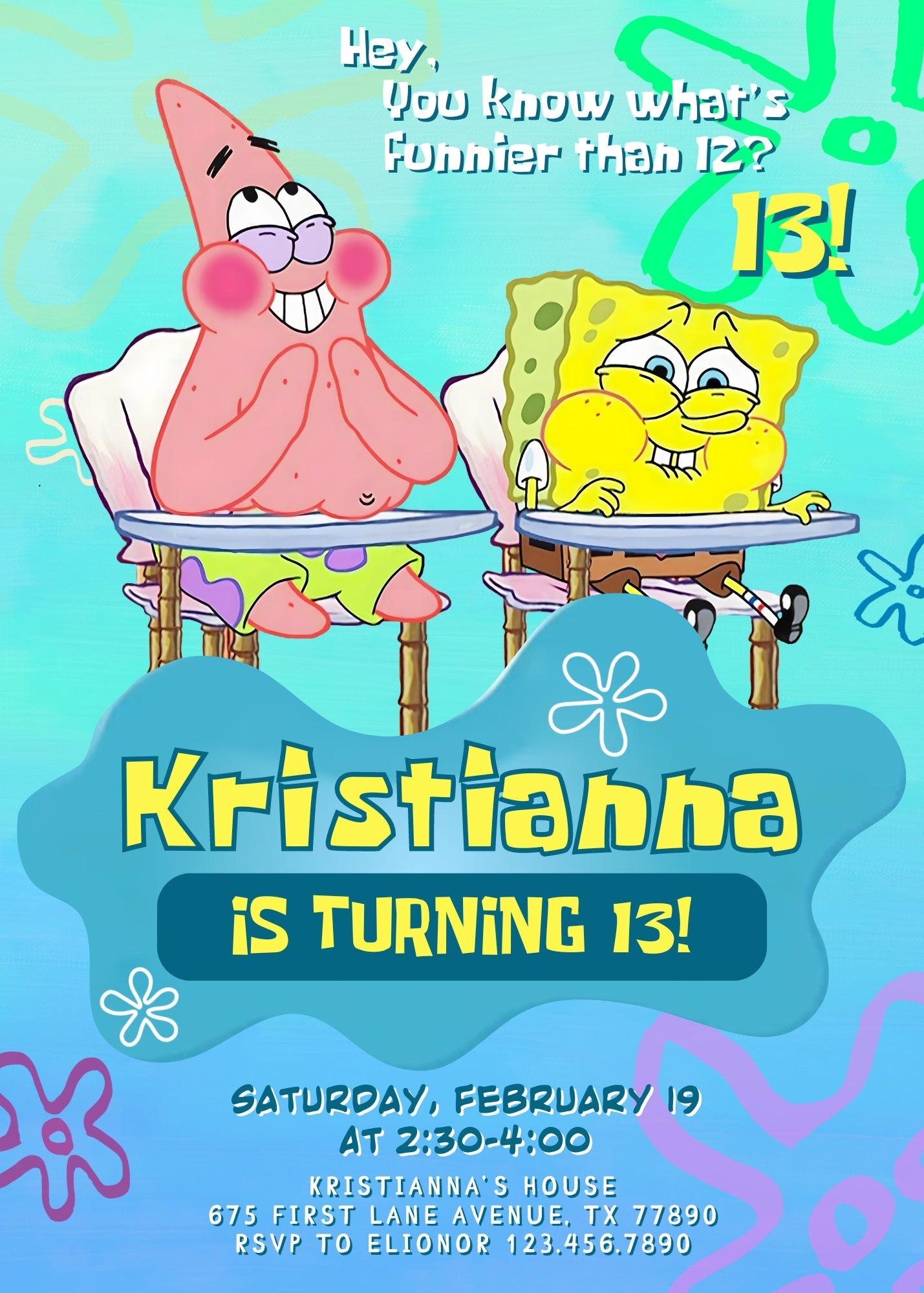 SpongeBob SquarePant customizable invitation template | Share or Print | | VJ289