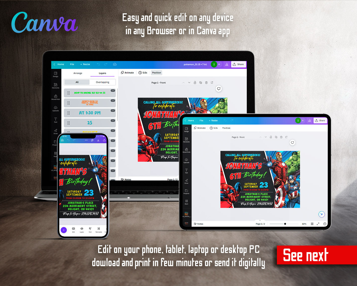 Avengers Marvel Superhero customizable invitation template | Share or Print | boy | AX762