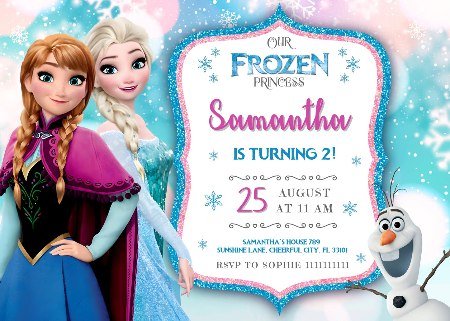 Frozen Elsa customizable invitation template | Share or Print | girl | UY470