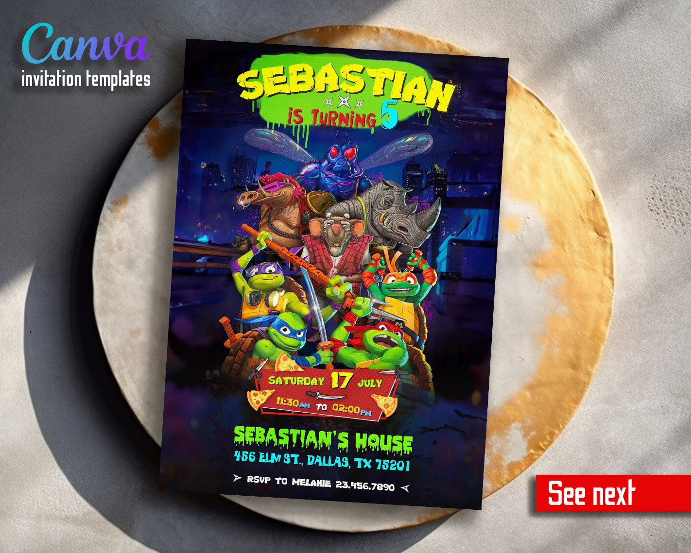 Teenage Mutant Ninja Turtles Mutant Mayhem customizable invitation template | Share or Print | boy | DG203