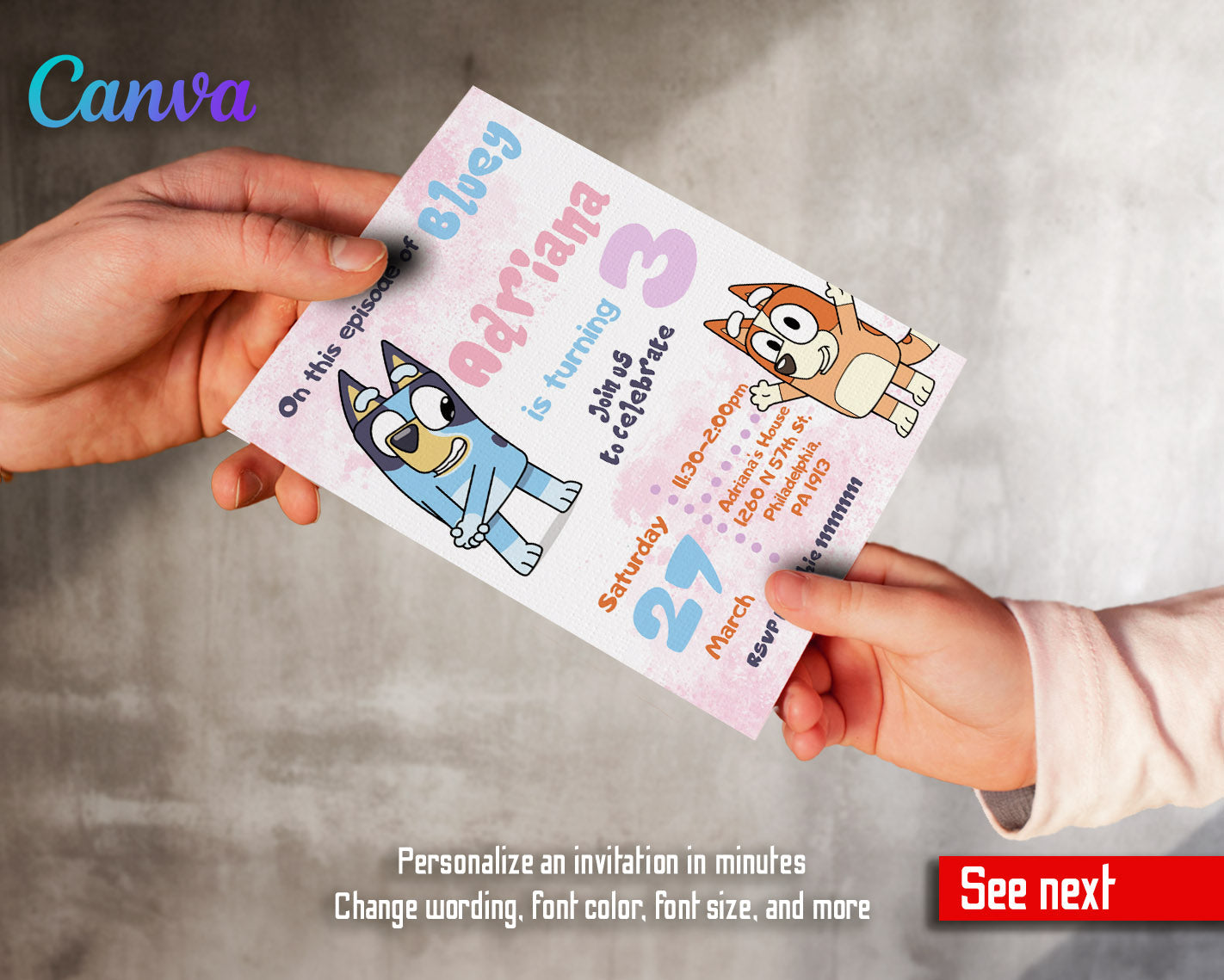 Bluey Bingo customizable invitation template | Share or Print |  | MY476