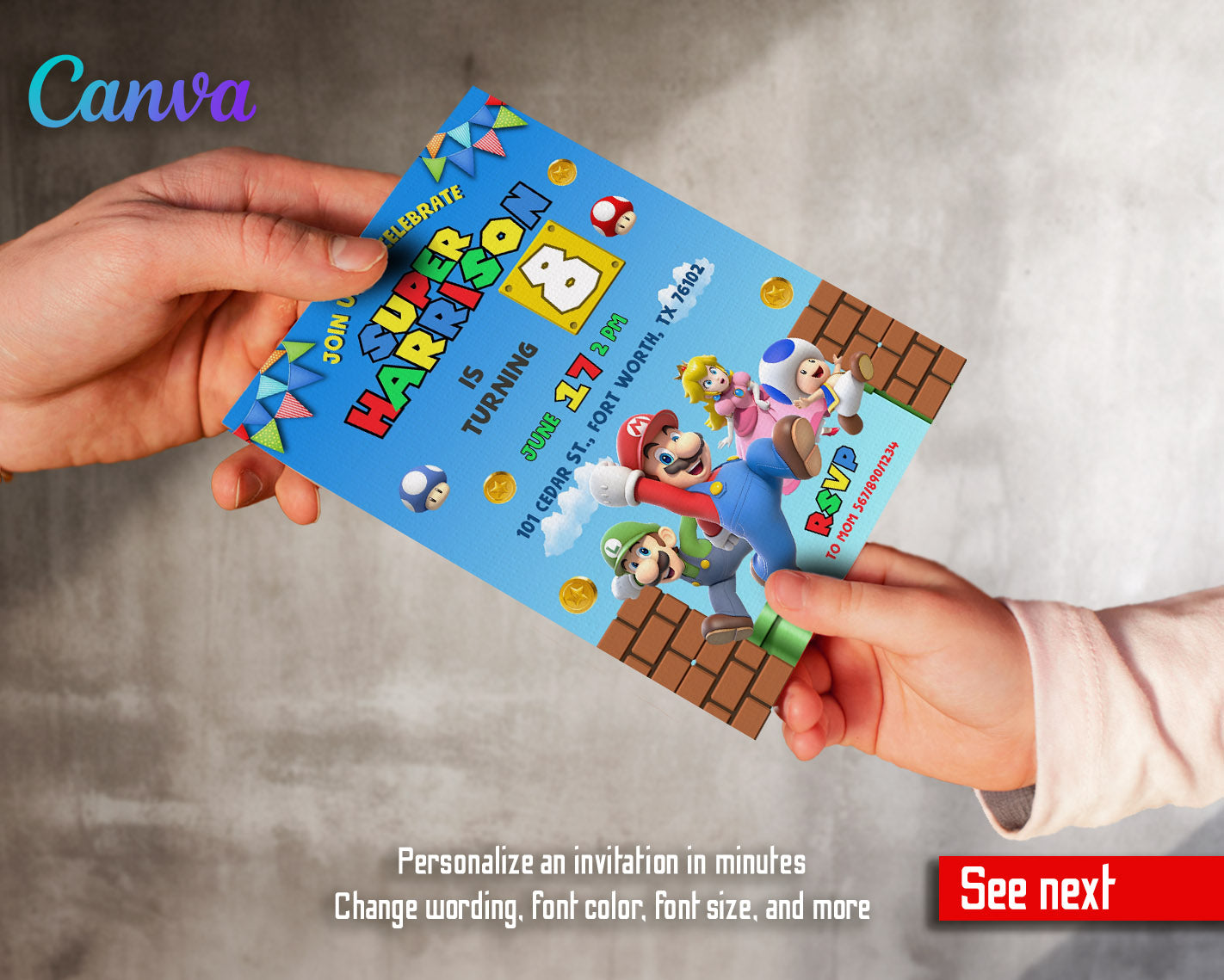 Super Mario Bros customizable invitation template | Share or Print | | BX218