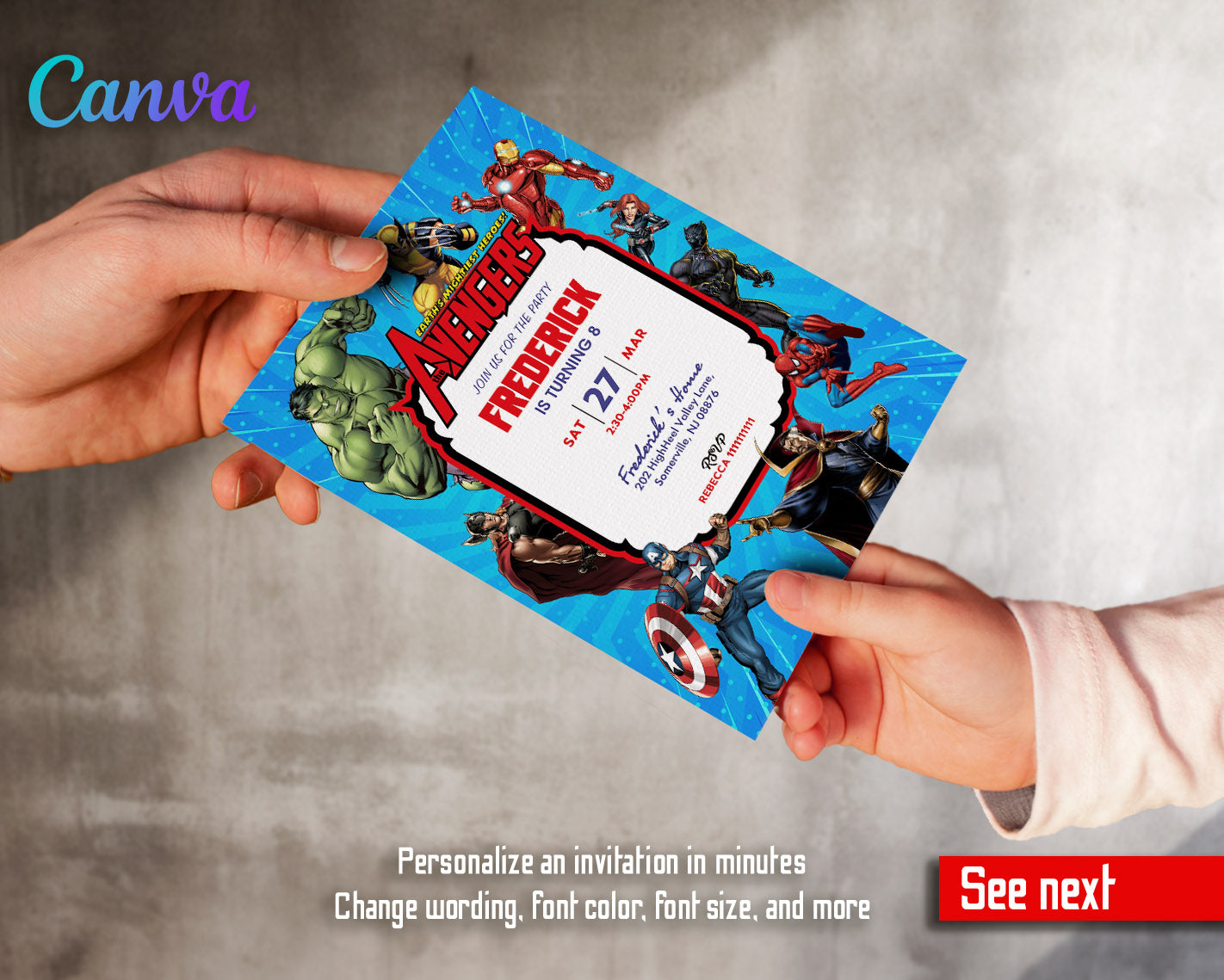 Avengers Marvel Superhero customizable invitation template | Share or Print | boy | JN399
