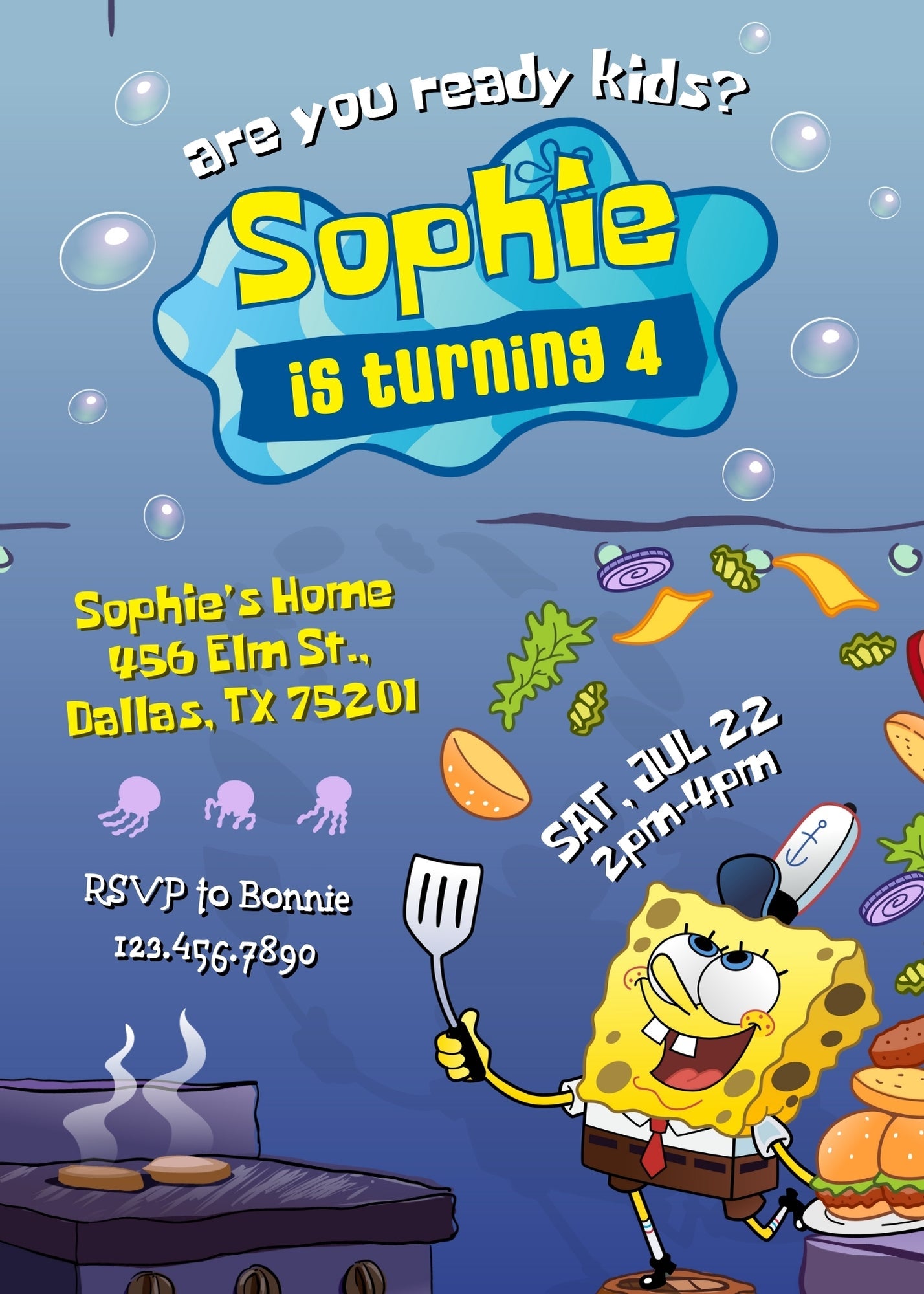 SpongeBob SquarePant customizable invitation template | Share or Print | | XJ750