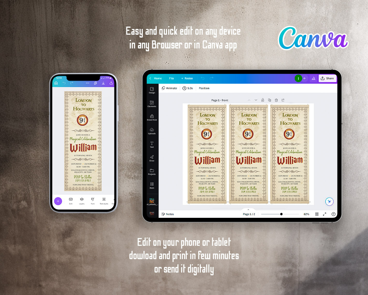 Harry Potter Hogwarts customizable invitation template | Share or Print | | RT584