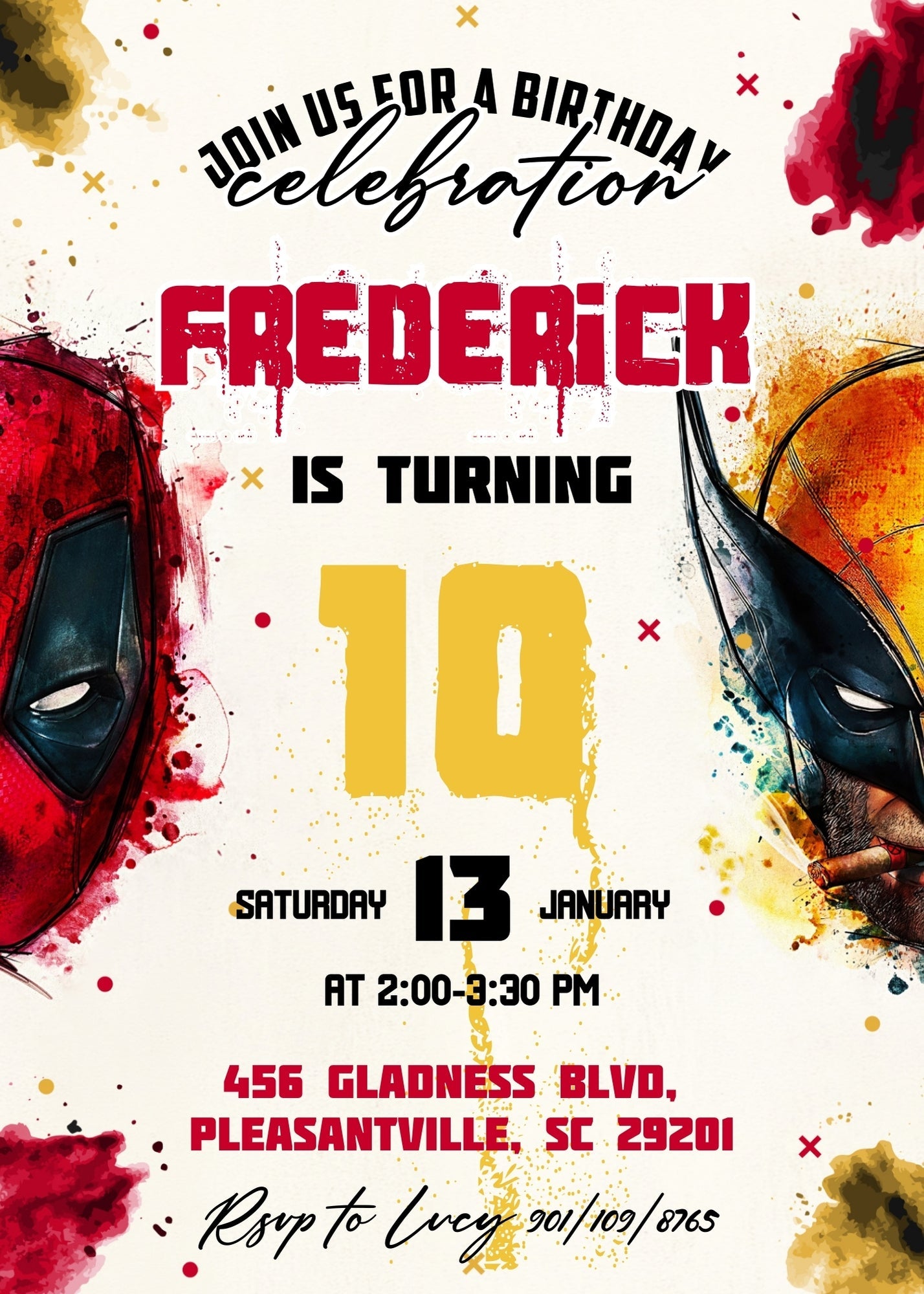 Deadpool Wolverine Marvel customizable invitation template | Share or Print | boy | RD283