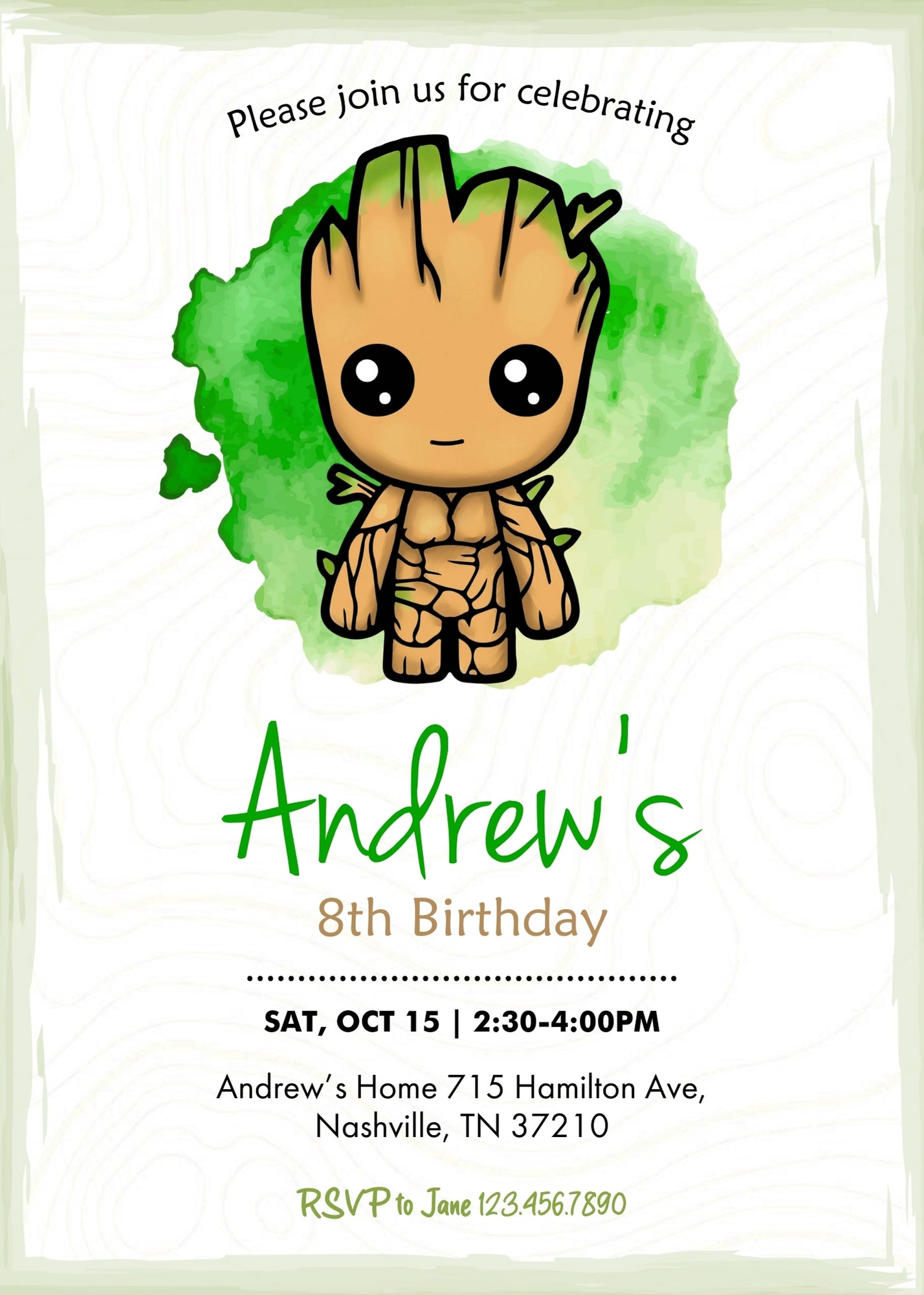 Groot Guardians of the Galaxy Superhero customizable invitation template | Share or Print | | NZ922