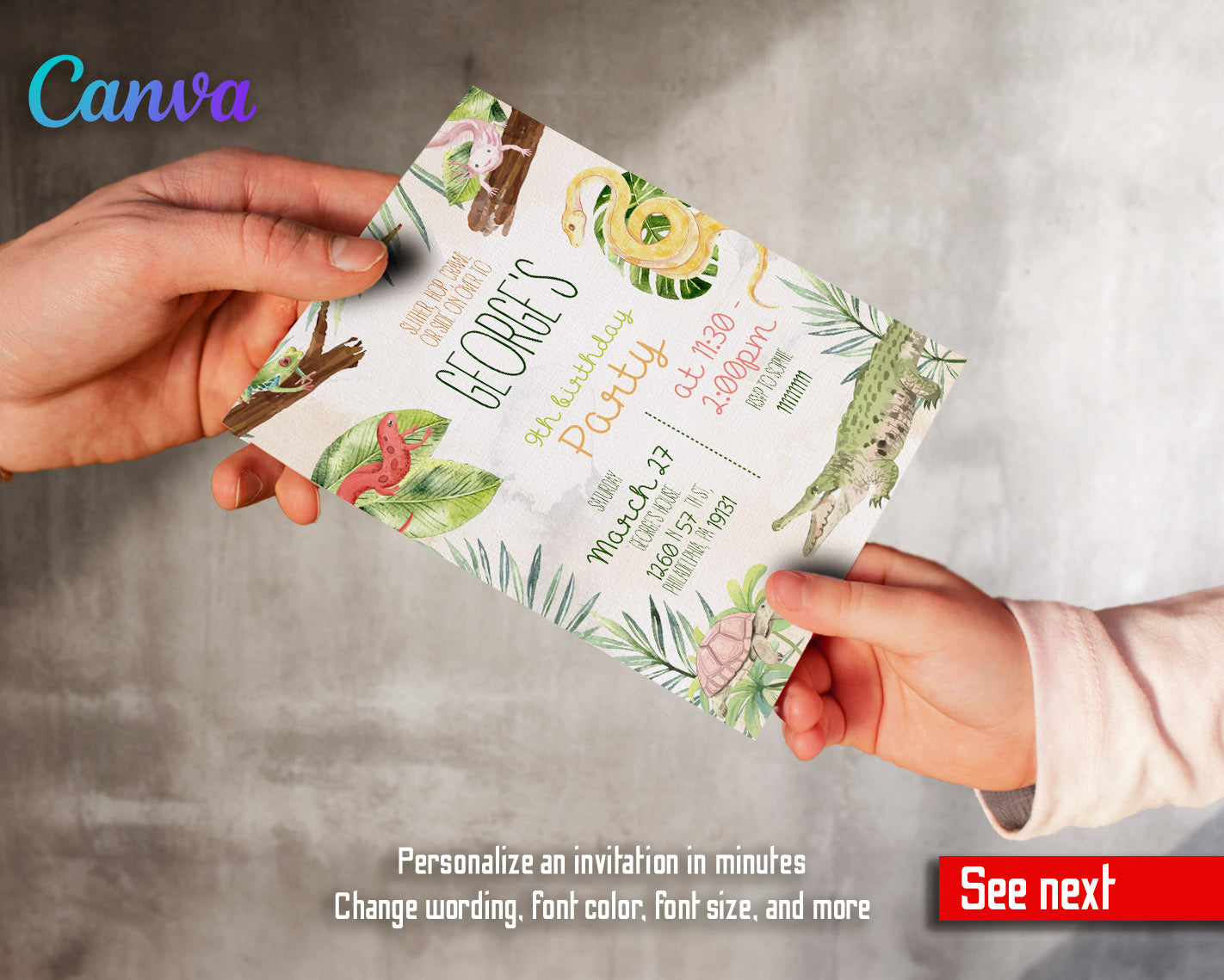 Reptile Lizard Snake customizable invitation template | Share or Print | | UN073