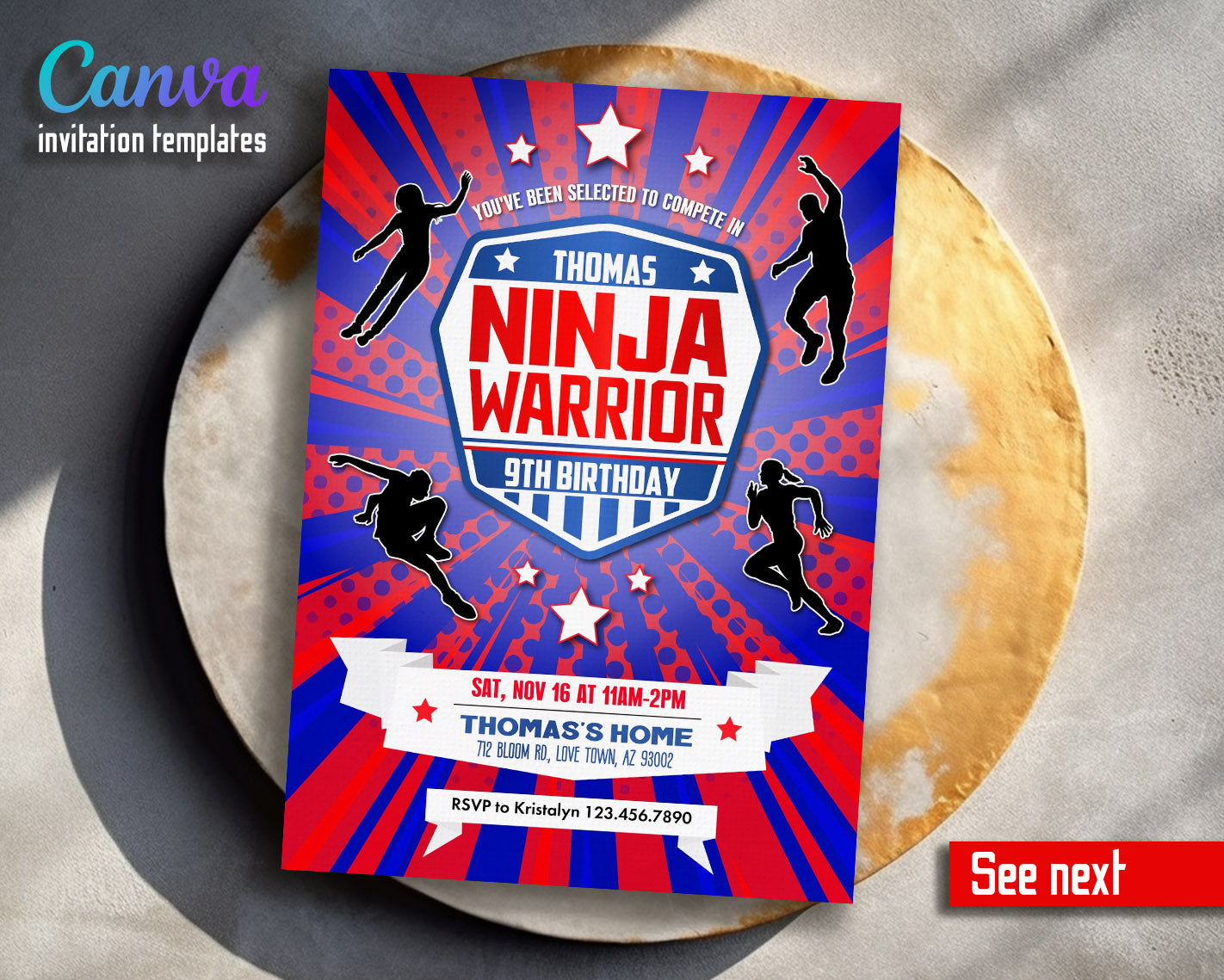 American Ninja Warrior customizable invitation template | Share or Print | | AT241