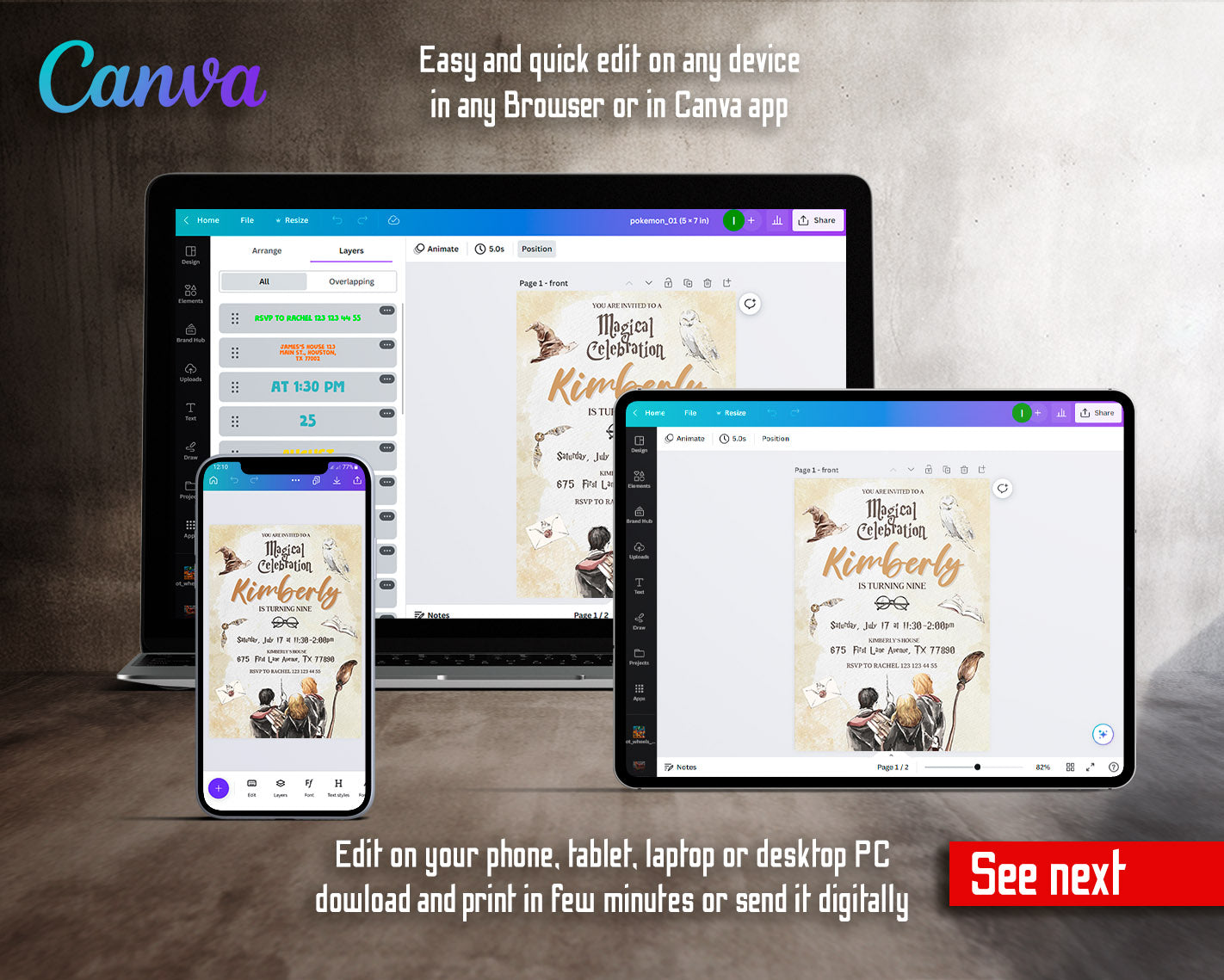 Harry Potter customizable invitation template | Share or Print | | PW581