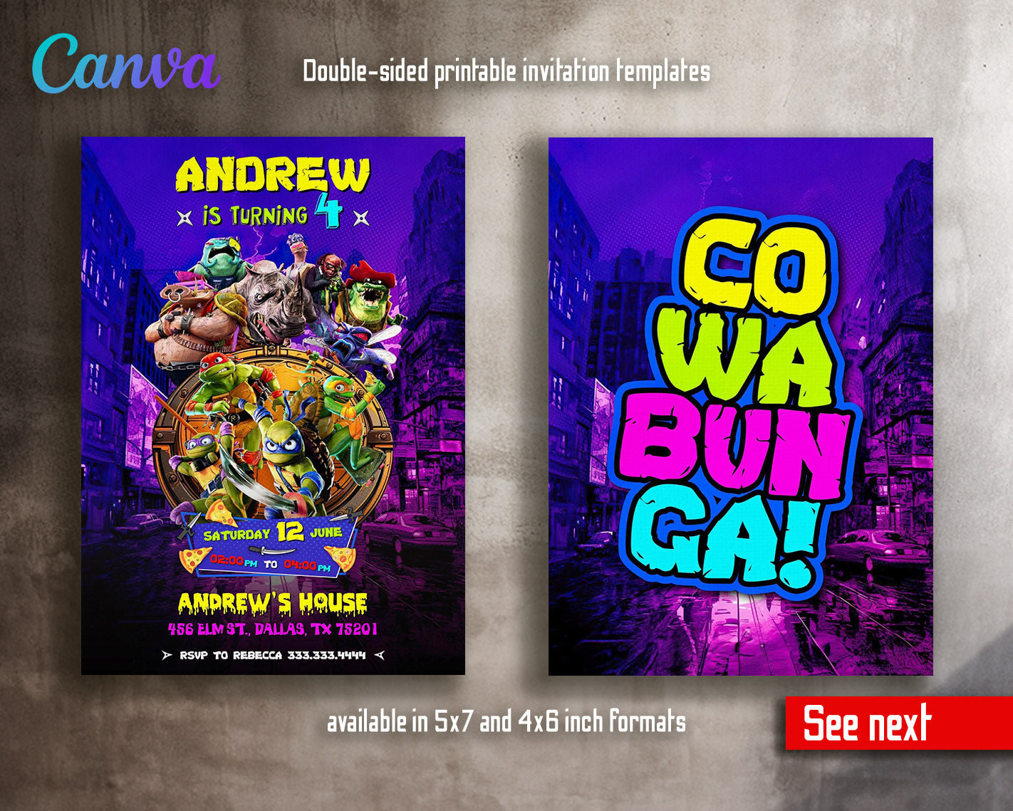 Teenage Mutant Ninja Turtles Mutant Mayhem customizable invitation template | Share or Print | boy | BH603