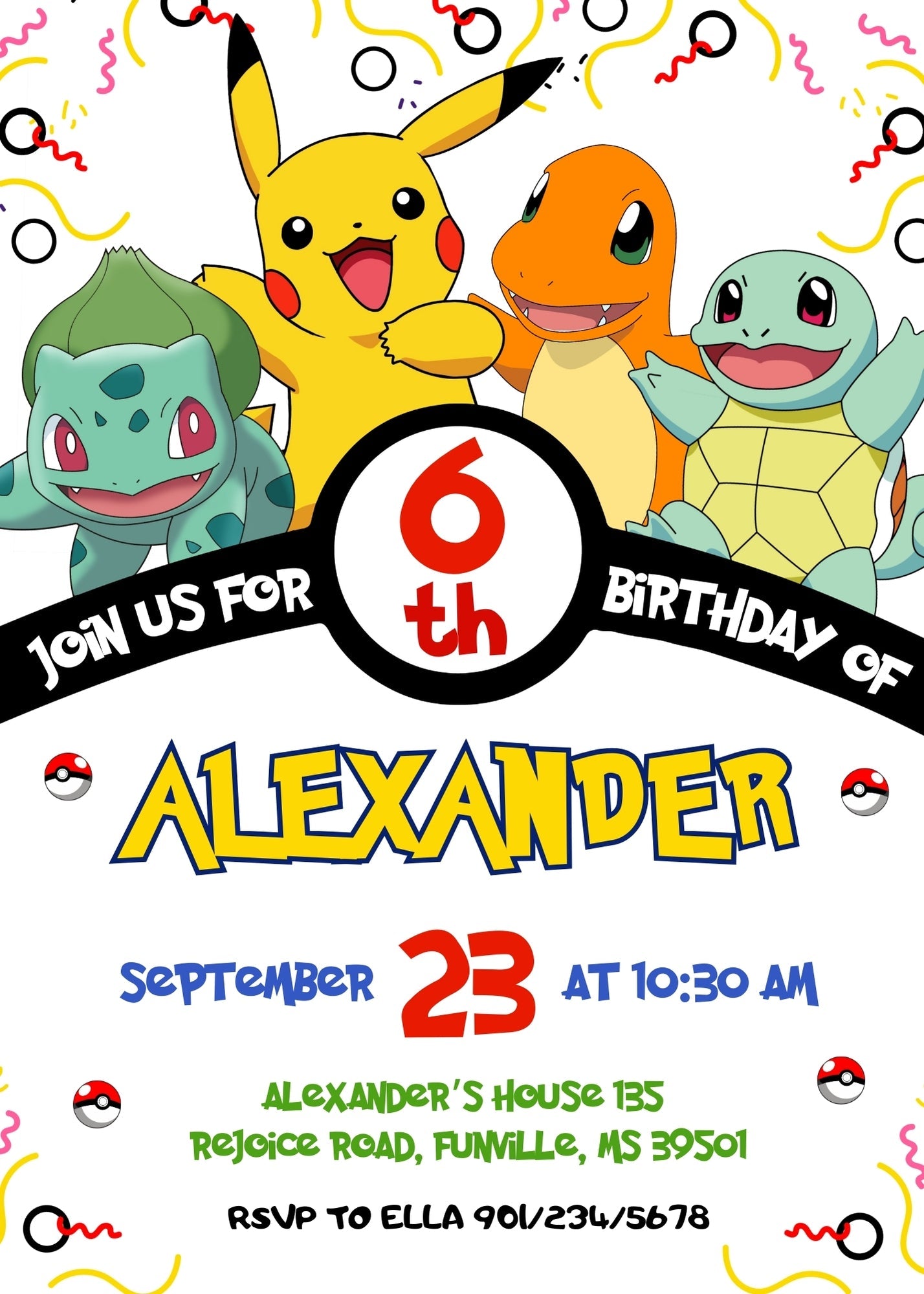 Pokemon Pikachu customizable invitation template | Share or Print | | EK451