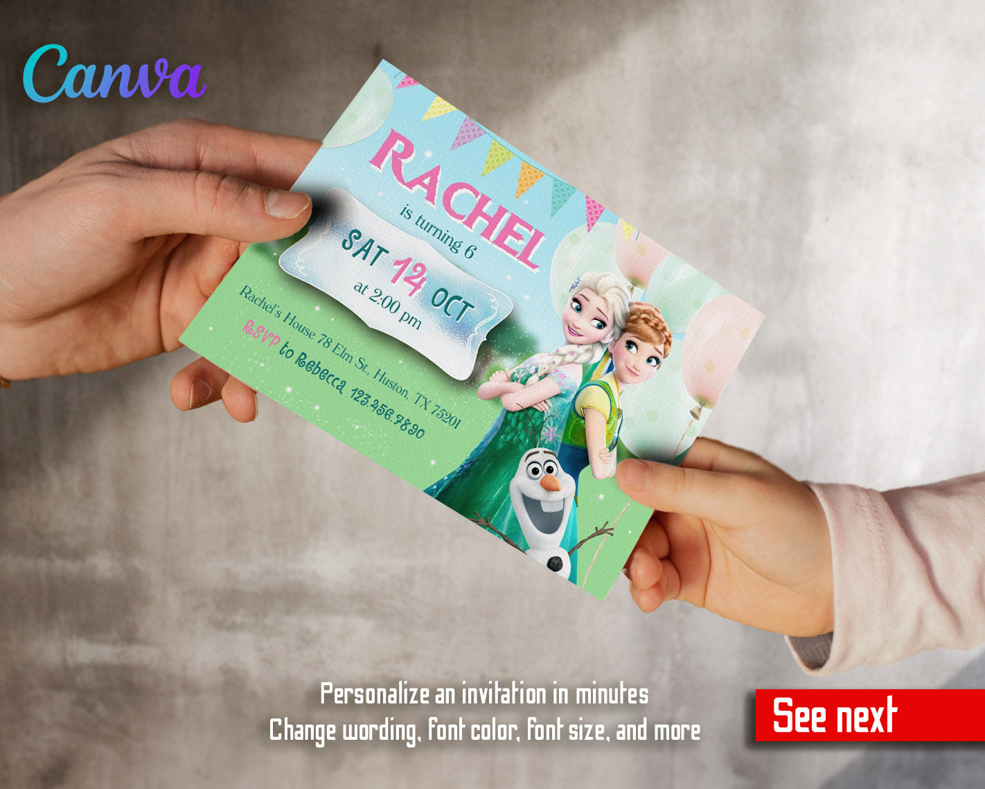 Frozen Elsa customizable invitation template | Share or Print | girl | UV474