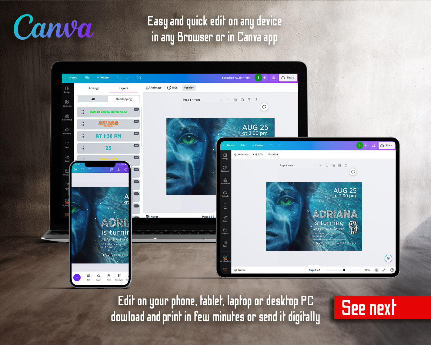 Avatar The Way of Water customizable invitation template | Share or Print | | LL844