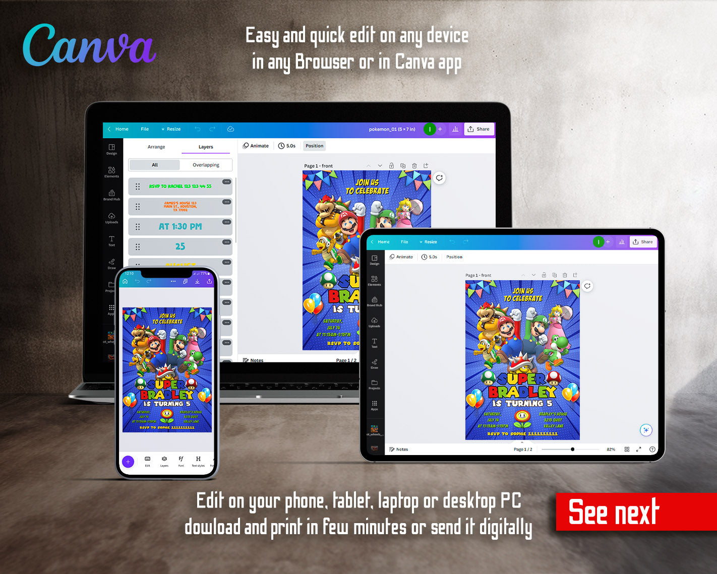 Super Mario Bros customizable invitation template | Share or Print | | UB974