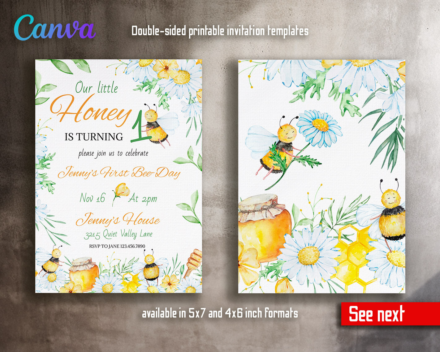 1st Bee Day Party customizable invitation template | Share or Print | | FO397