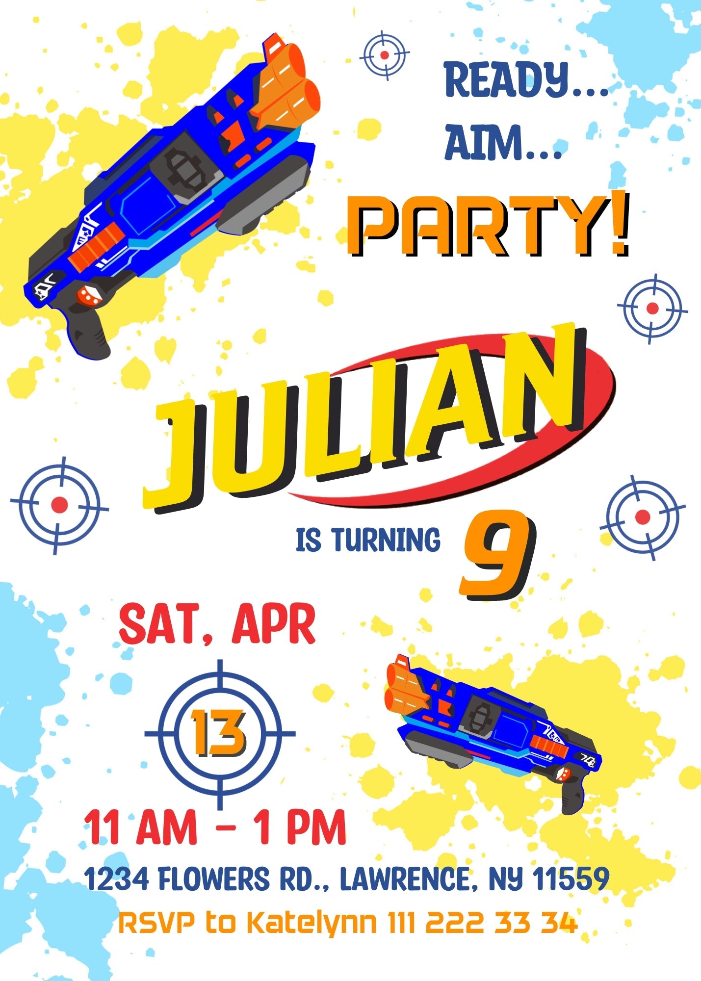 NERF Dart Wars customizable invitation template | Share or Print | boy | PQ711