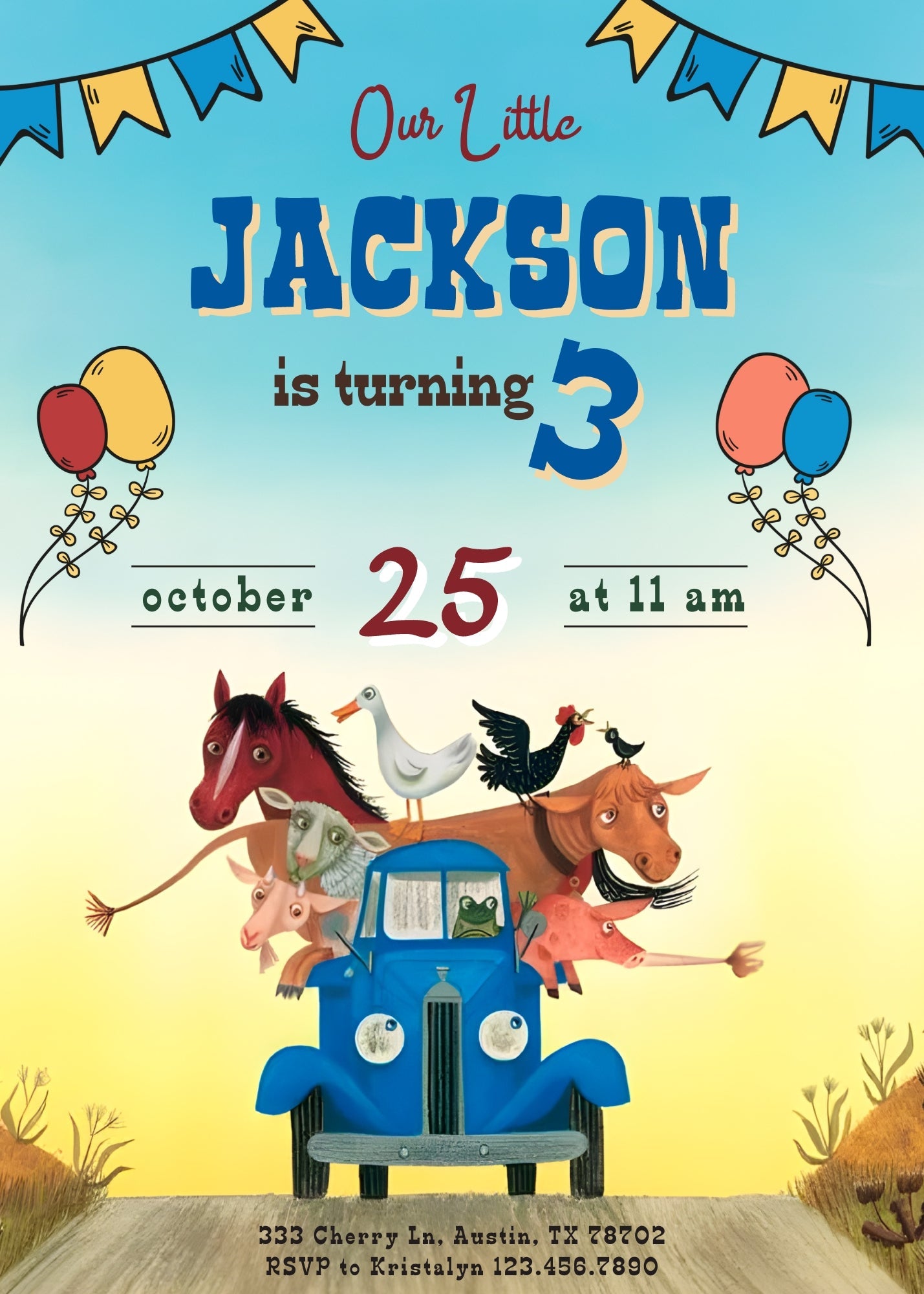 Little Blue Truck customizable invitation template | Share or Print | | OG862