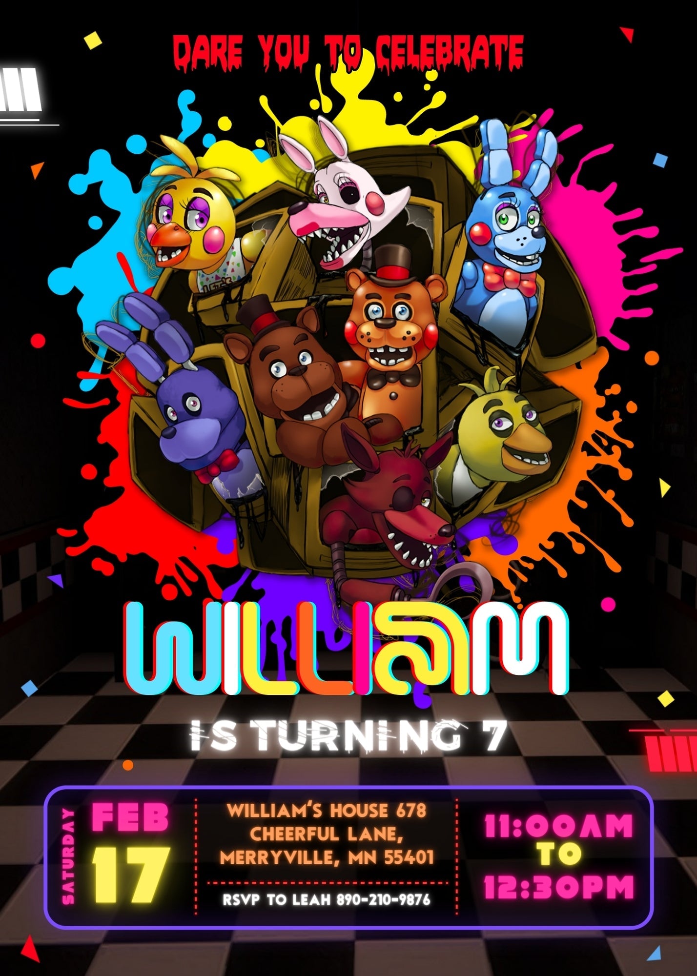 Five Nights at Freddy's customizable invitation template | Share or Print | | UN104