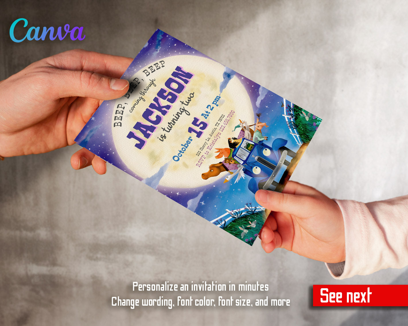 Little Blue Truck customizable invitation template | Share or Print | | PG126