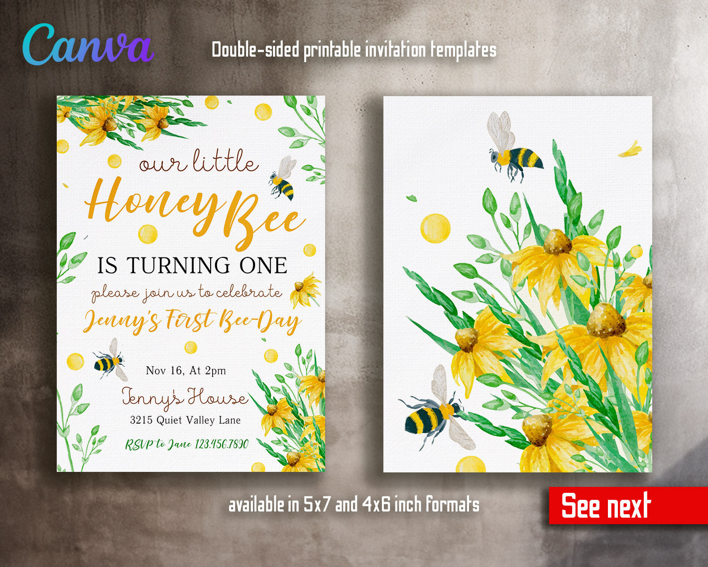1st Bee Day Party customizable invitation template | Share or Print | | NI318
