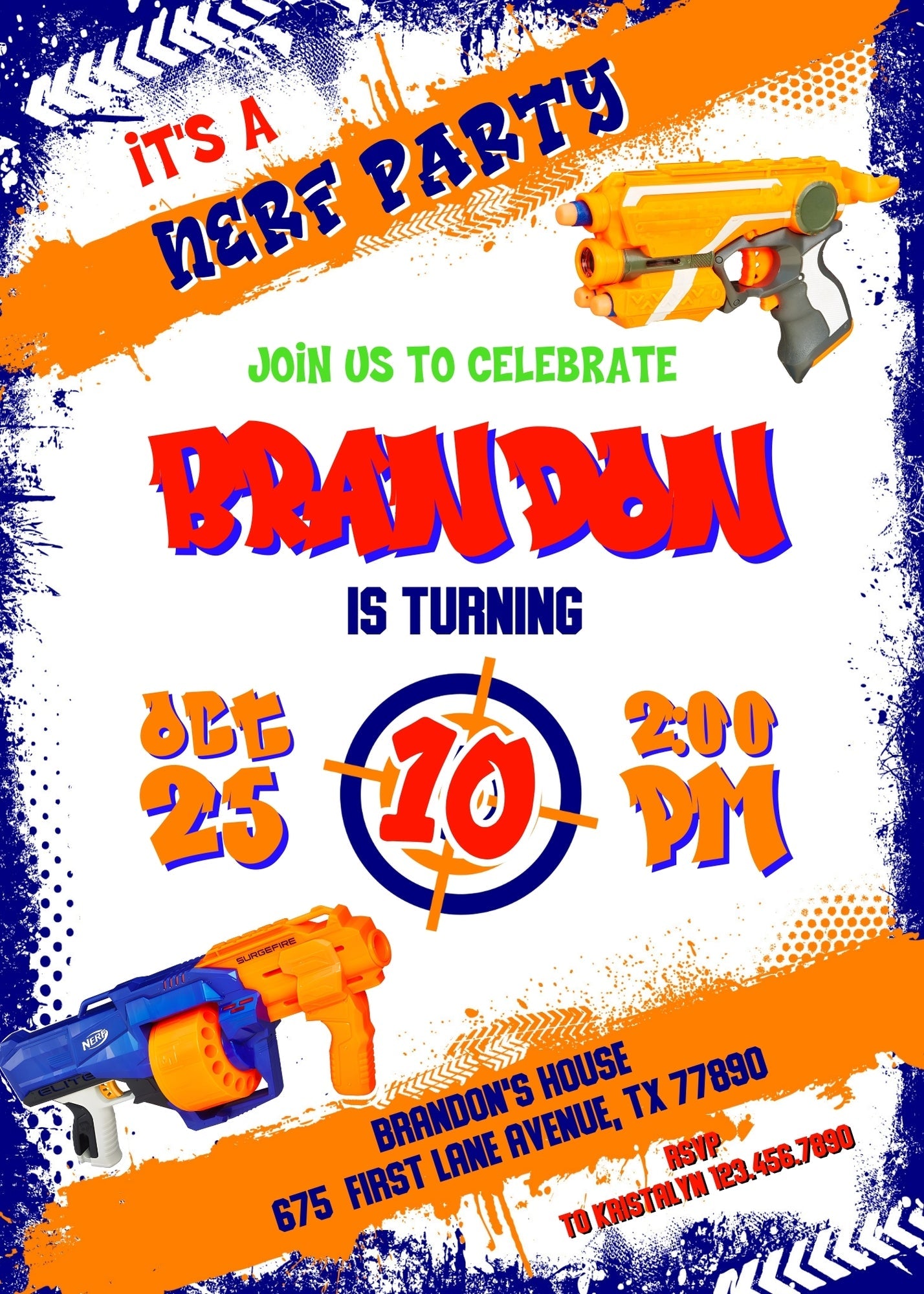 NERF Dart Wars customizable invitation template | Share or Print | boy | DR918