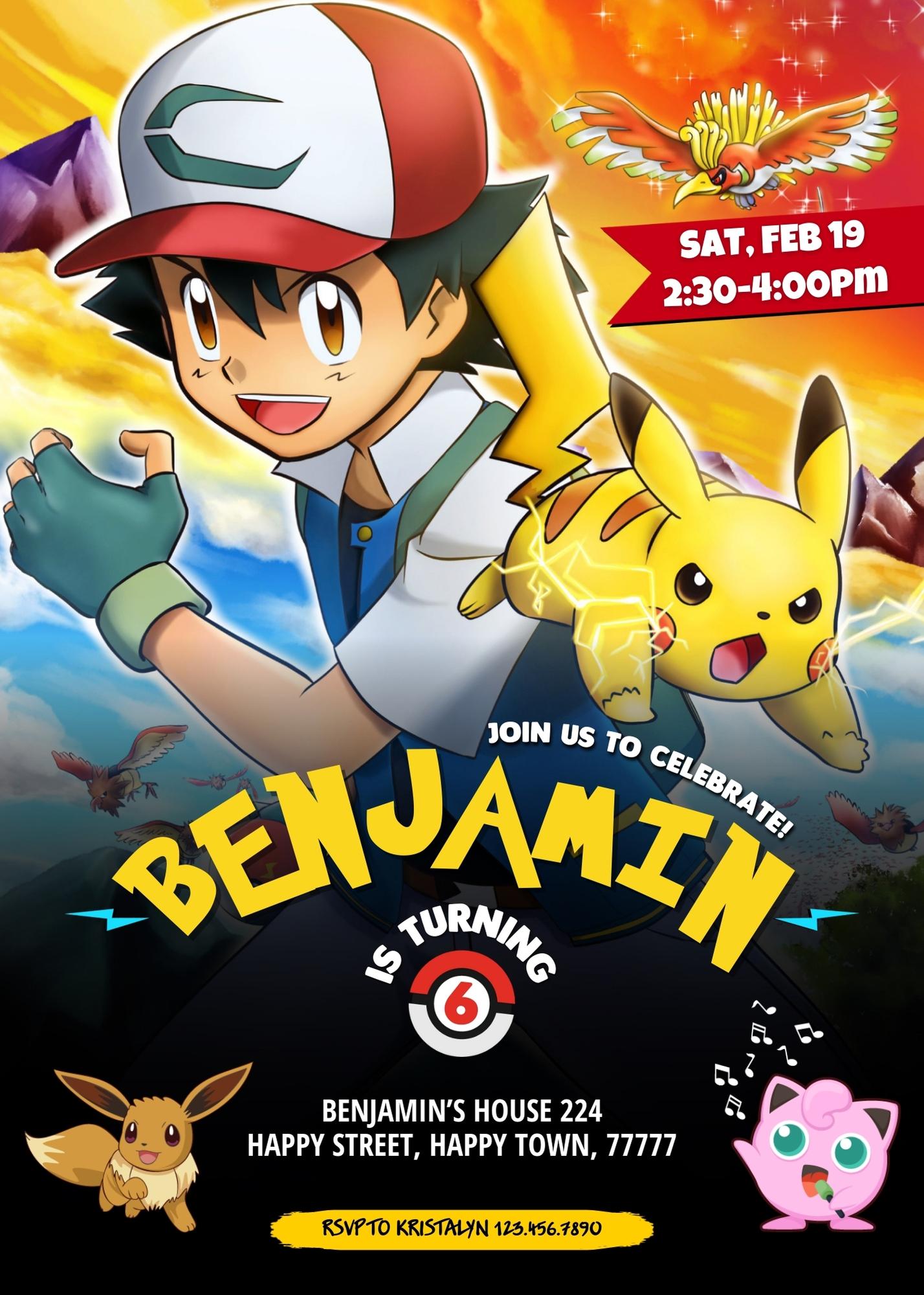 Pokemon Pikachu customizable invitation template | Share or Print | | RL851