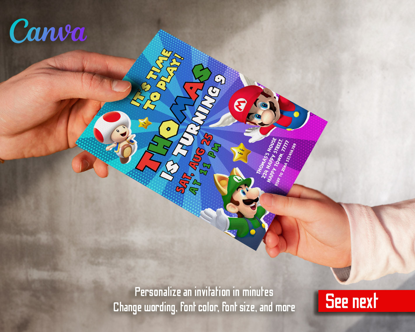 Super Mario Bros customizable invitation template | Share or Print | | VP496