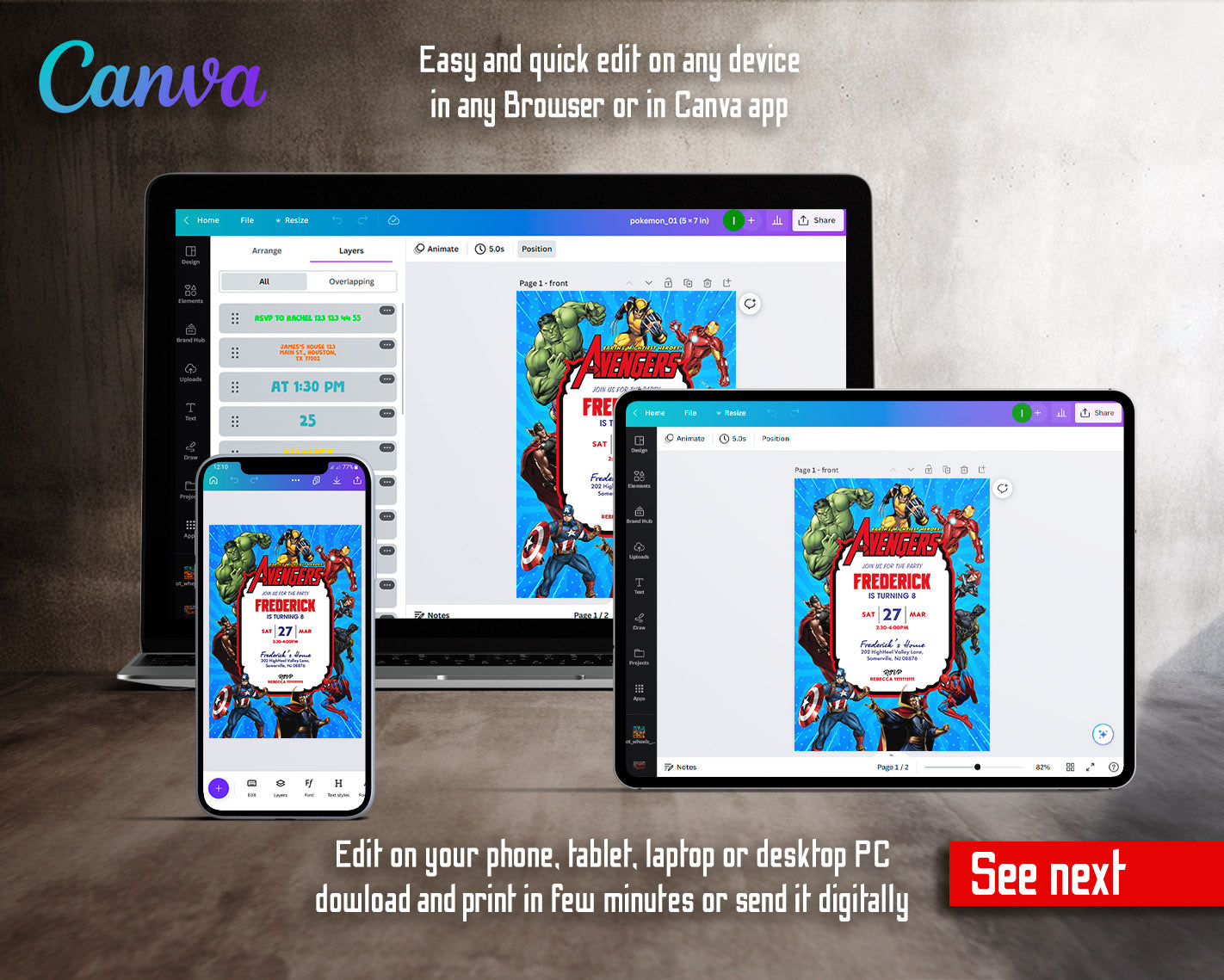 Avengers Marvel Superhero customizable invitation template | Share or Print | boy | JN399