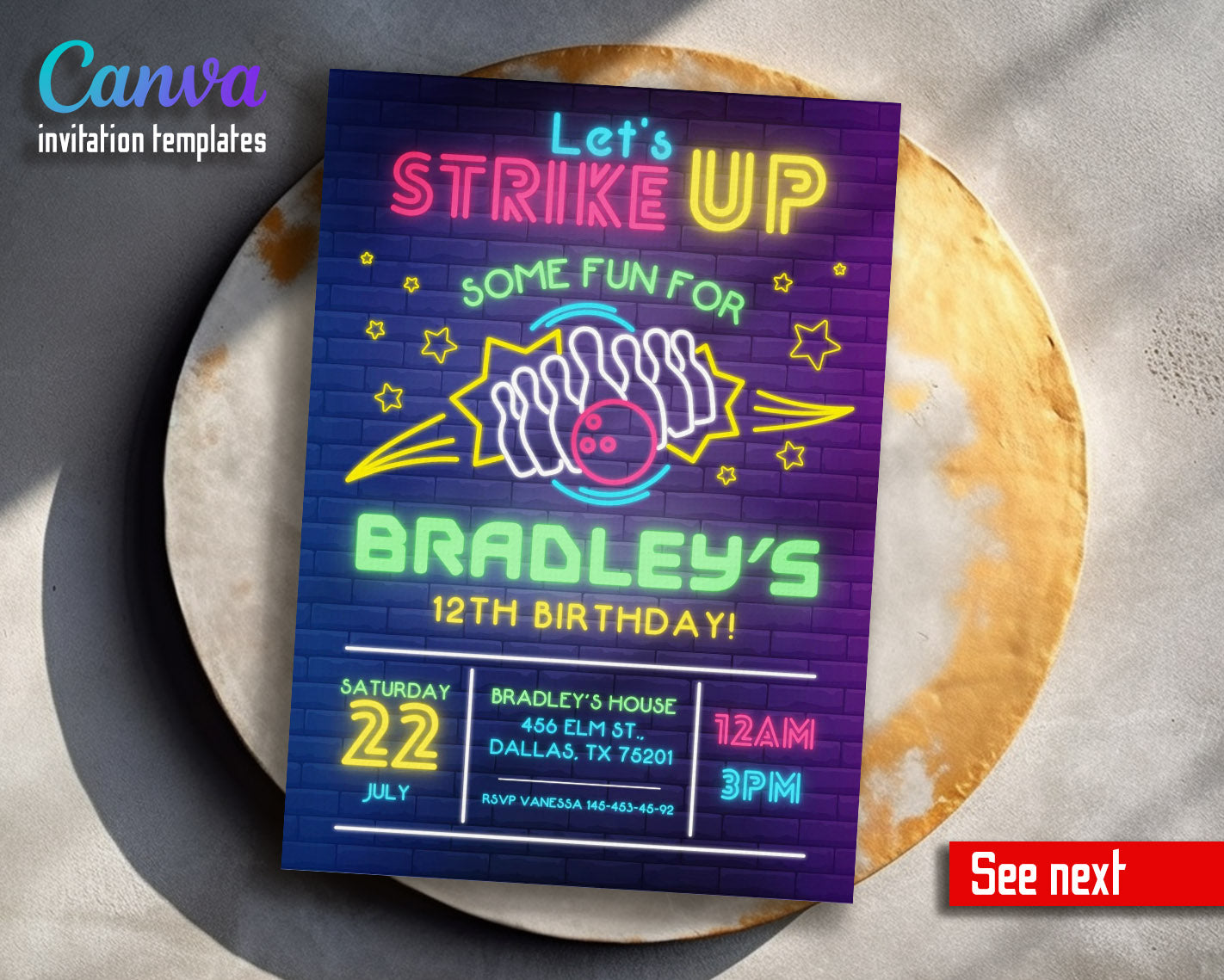 Bowling Strike Up customizable invitation template | Share or Print |  | CM614