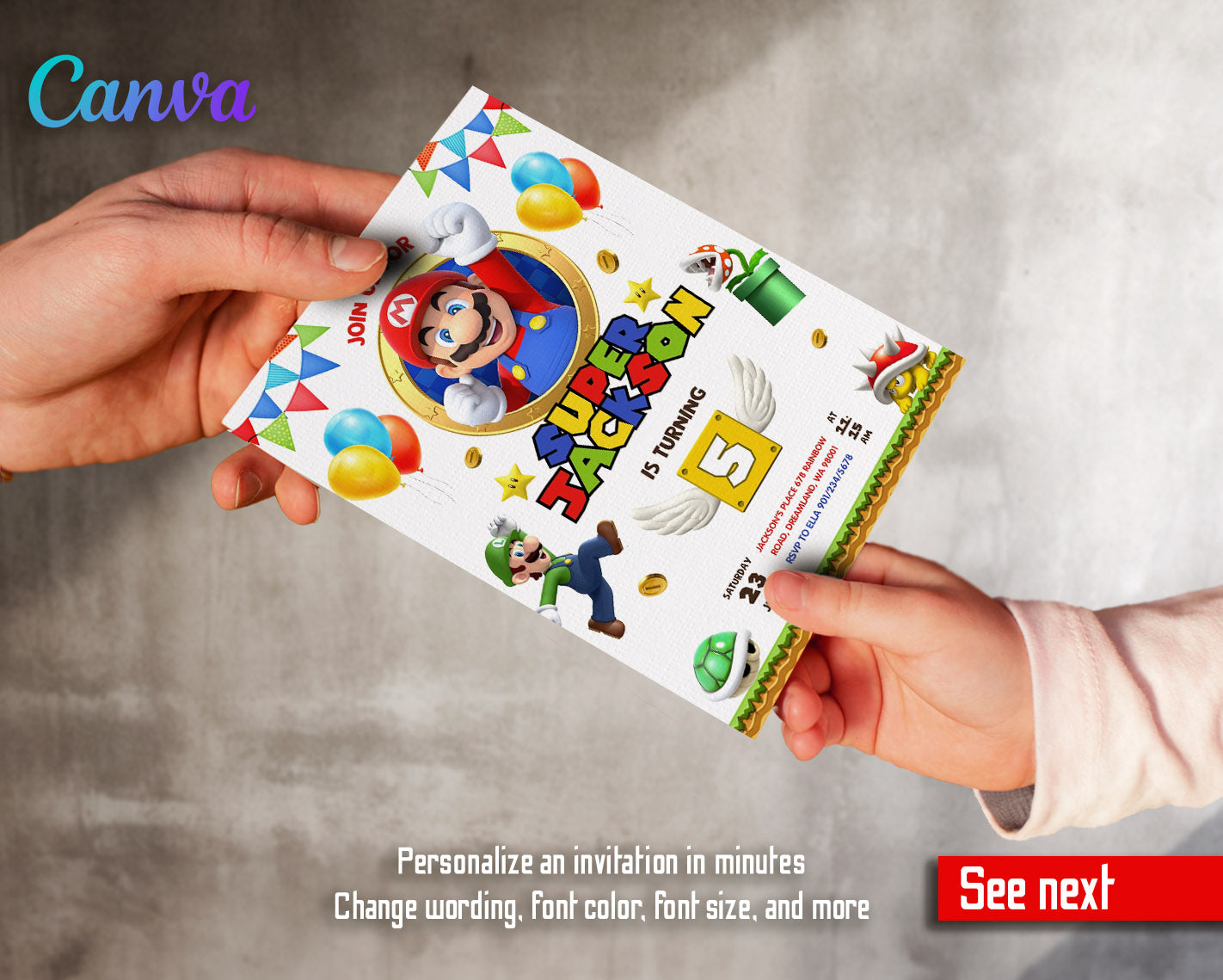 Super Mario Bros customizable invitation template | Share or Print | | GX790