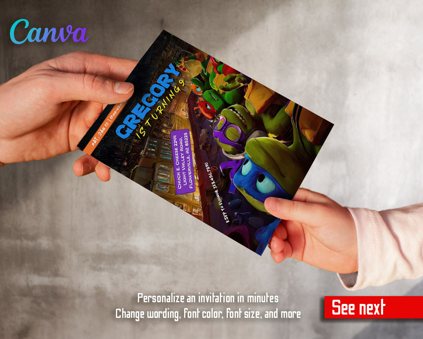 Teenage Mutant Ninja Turtles Mutant Mayhem customizable invitation template | Share or Print | boy | CP393