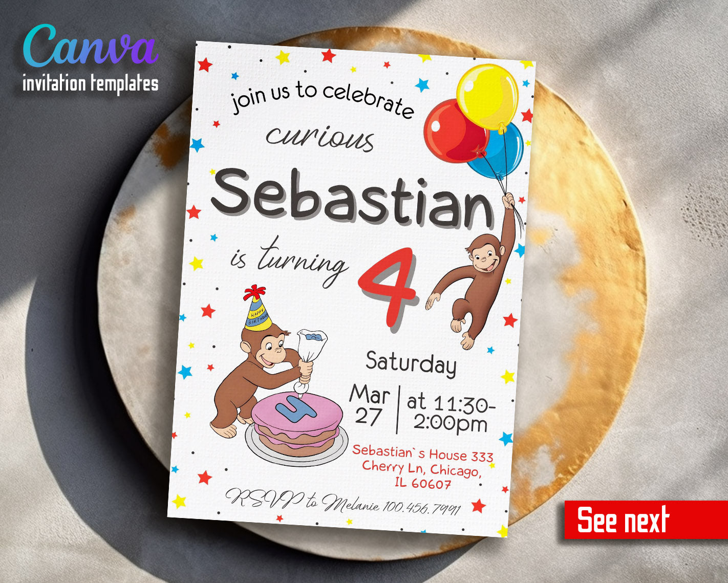 Curious George Monkey customizable invitation template | Share or Print | | KR865