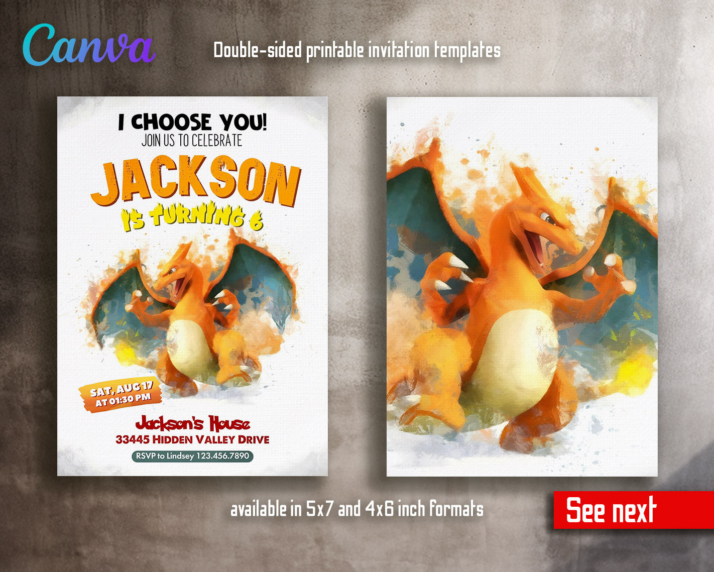Charizard Pokemon Anime customizable invitation template | Share or Print | | NN167