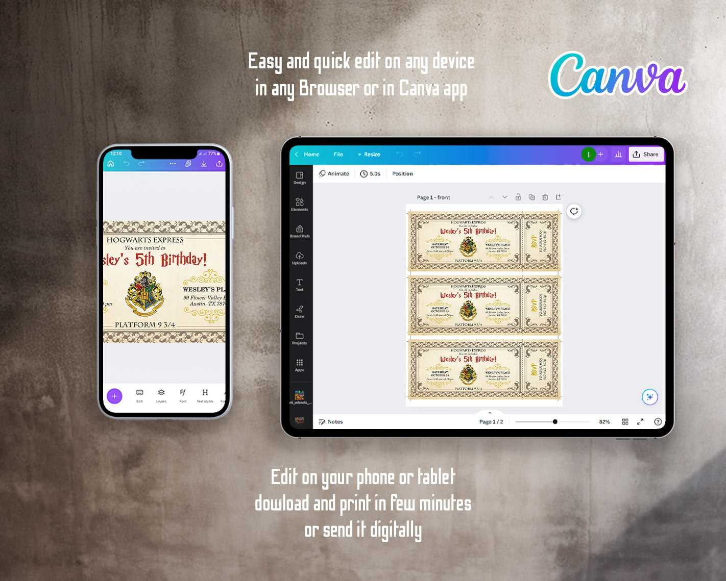 Harry Potter Hogwarts customizable invitation template | Share or Print | | HA347