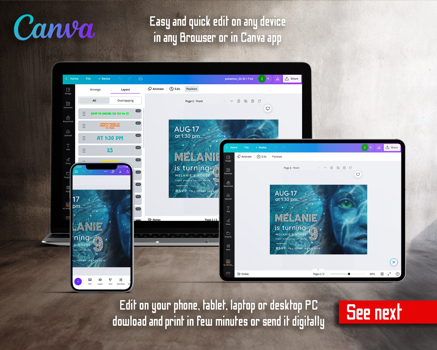 Avatar The Way of Water customizable invitation template | Share or Print | | VD867