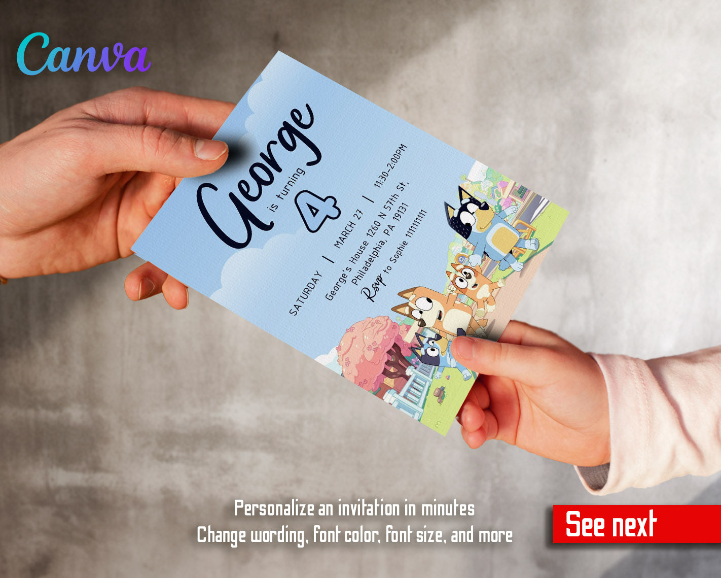 Bluey Bingo customizable invitation template | Share or Print |  | NM866