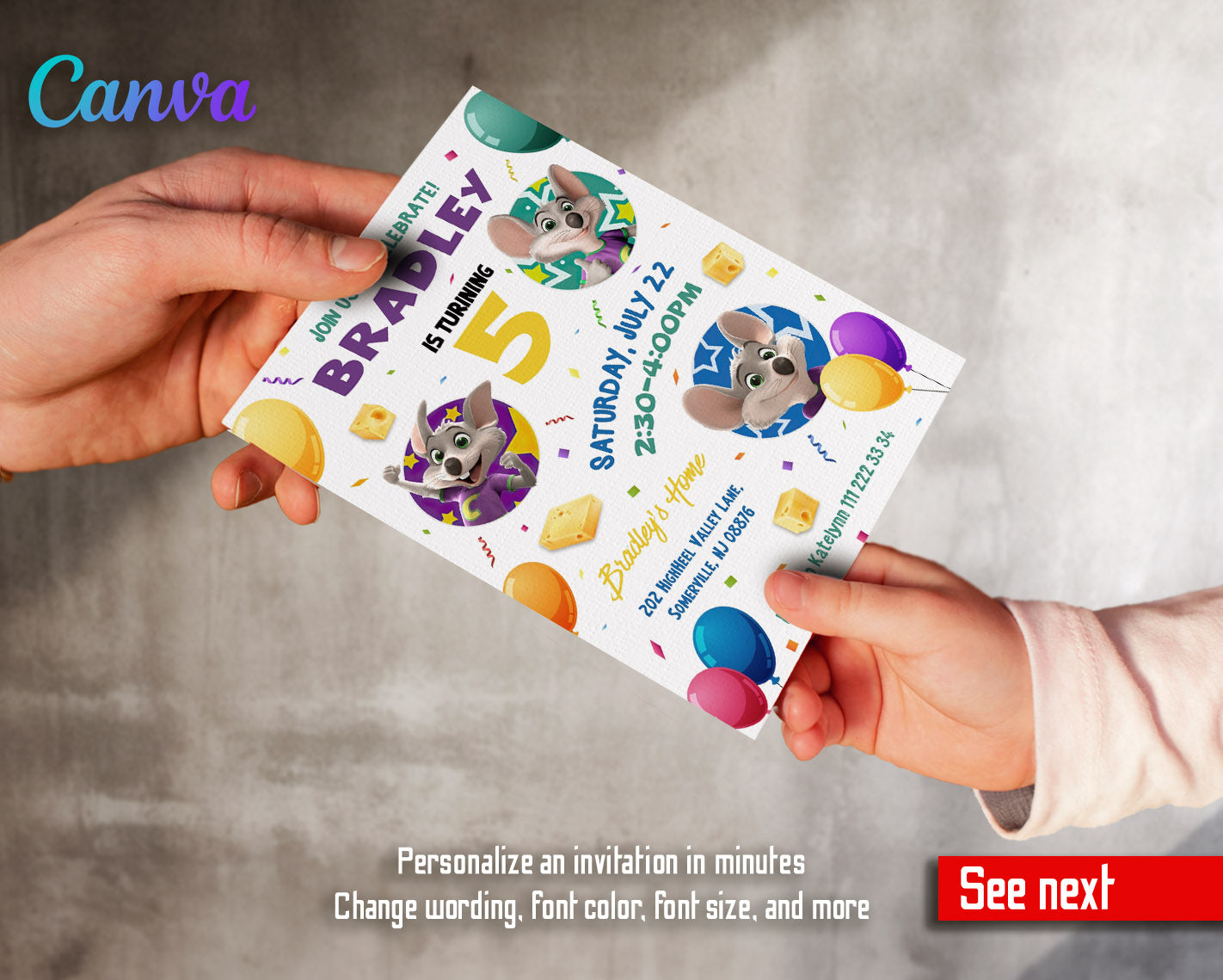 Chuck E. Cheese customizable invitation template | Share or Print | | GK379