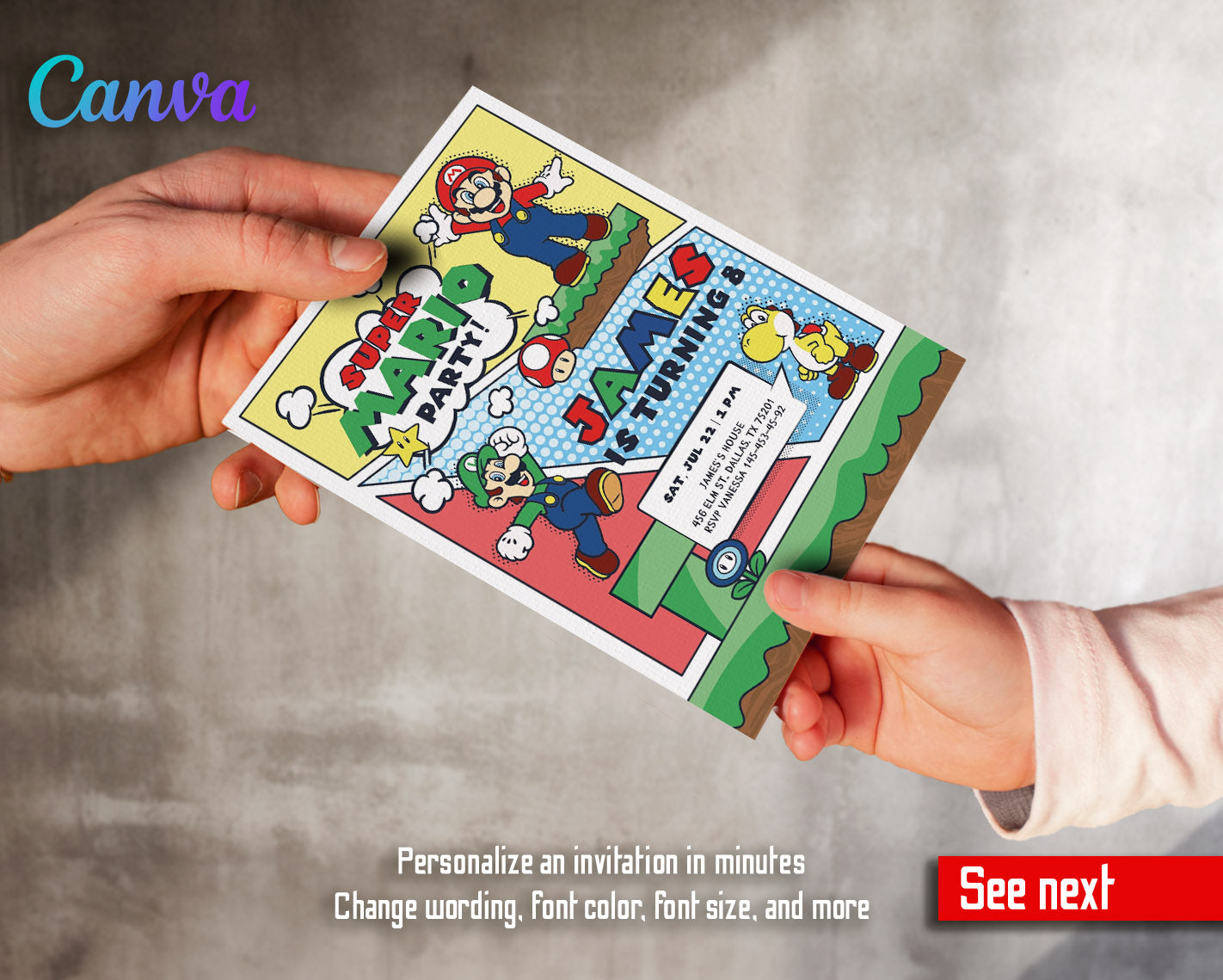 Super Mario Bros customizable invitation template | Share or Print | | QX397