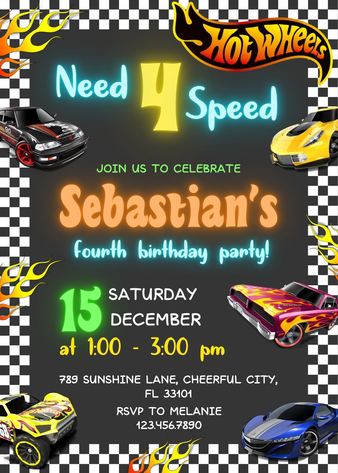 Hot Wheels Need Four Speed customizable invitation template | Share or Print | boy | AS284