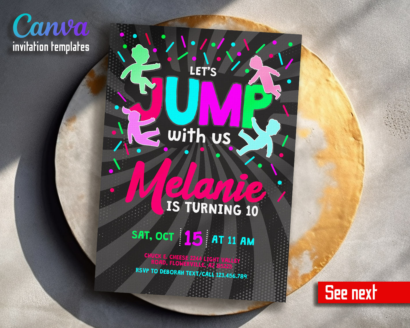 Trampoline Jump Party customizable invitation template | Share or Print | | KP592