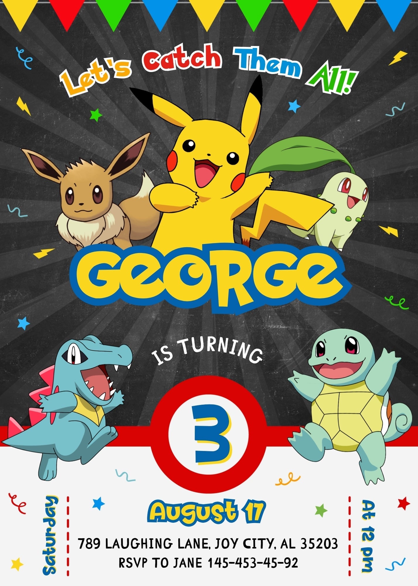 Pokemon Pikachu customizable invitation template | Share or Print | | ZD267