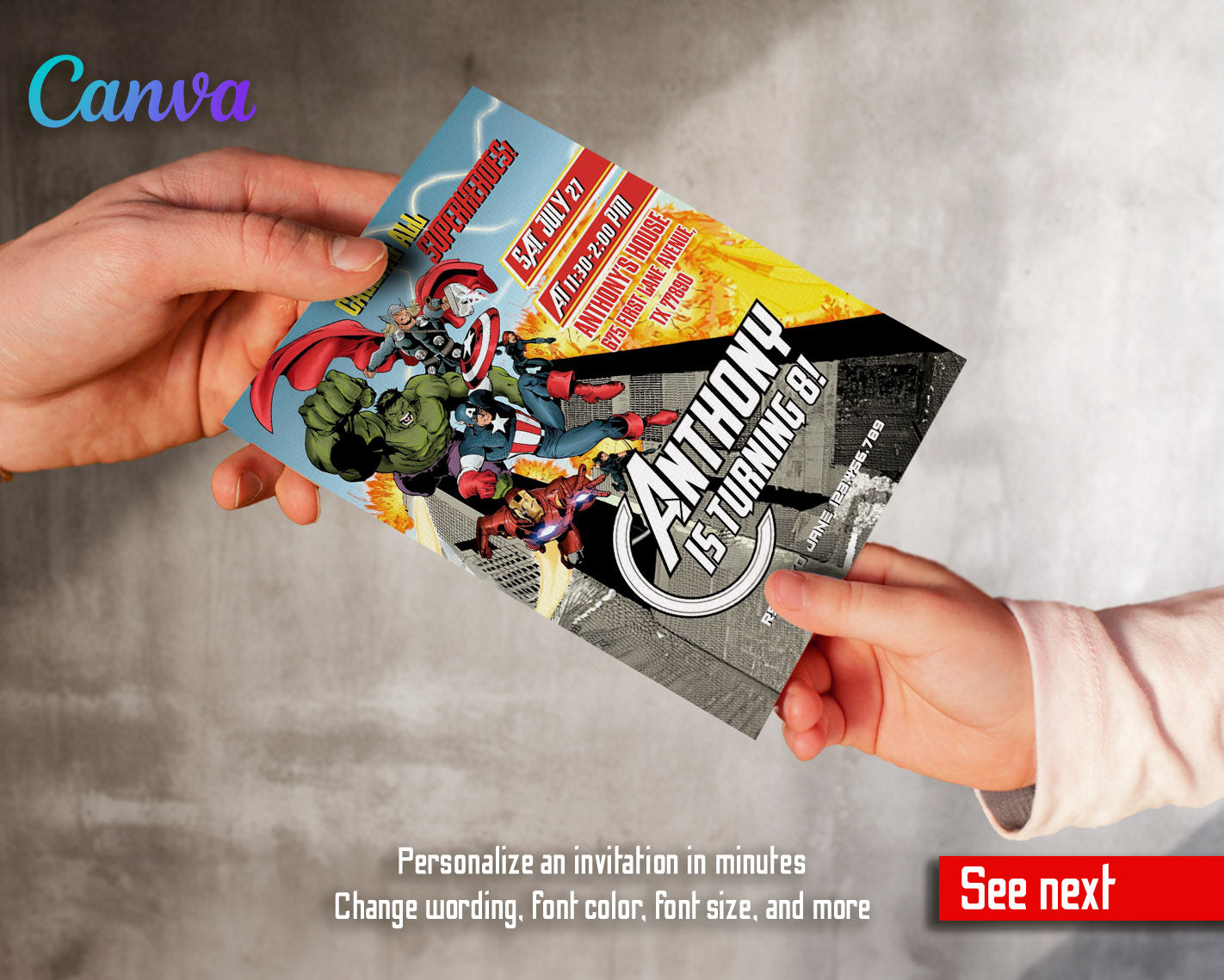 Avengers Marvel Superhero customizable invitation template | Share or Print | boy | HA730