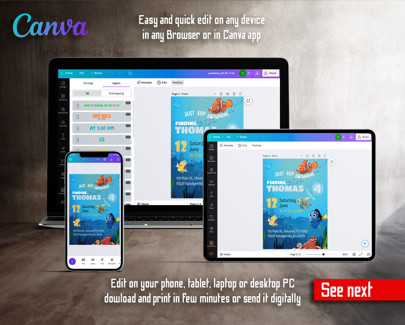Finding Nemo customizable invitation template | Share or Print | | JR421