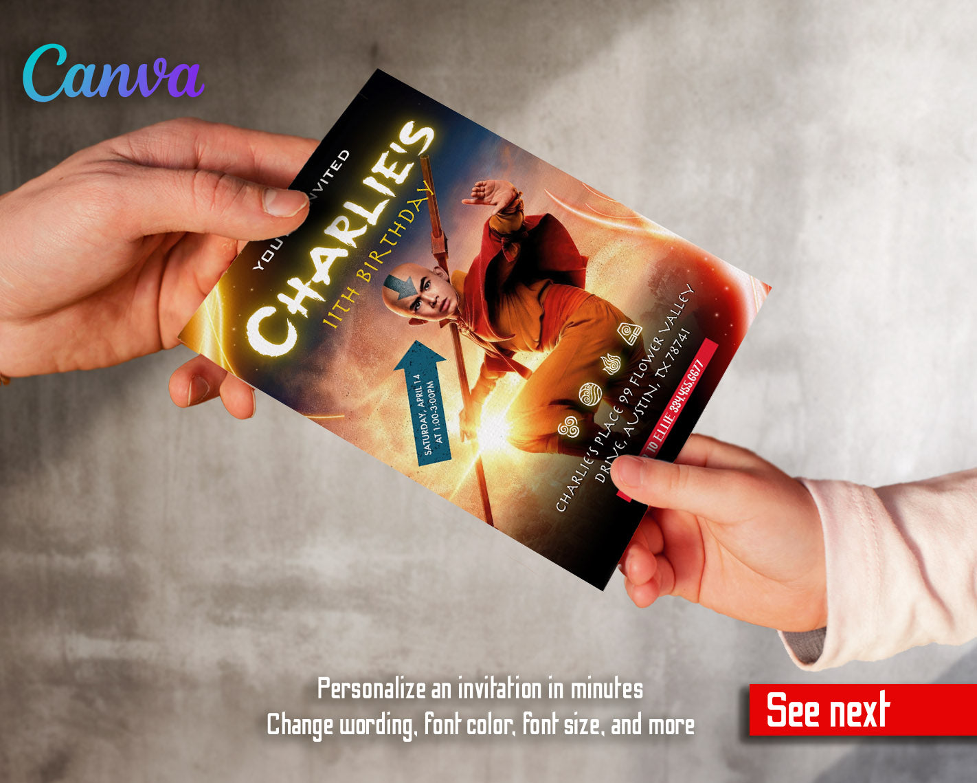 Avatar The Last Airbender customizable invitation template | Share or Print | | ZG926