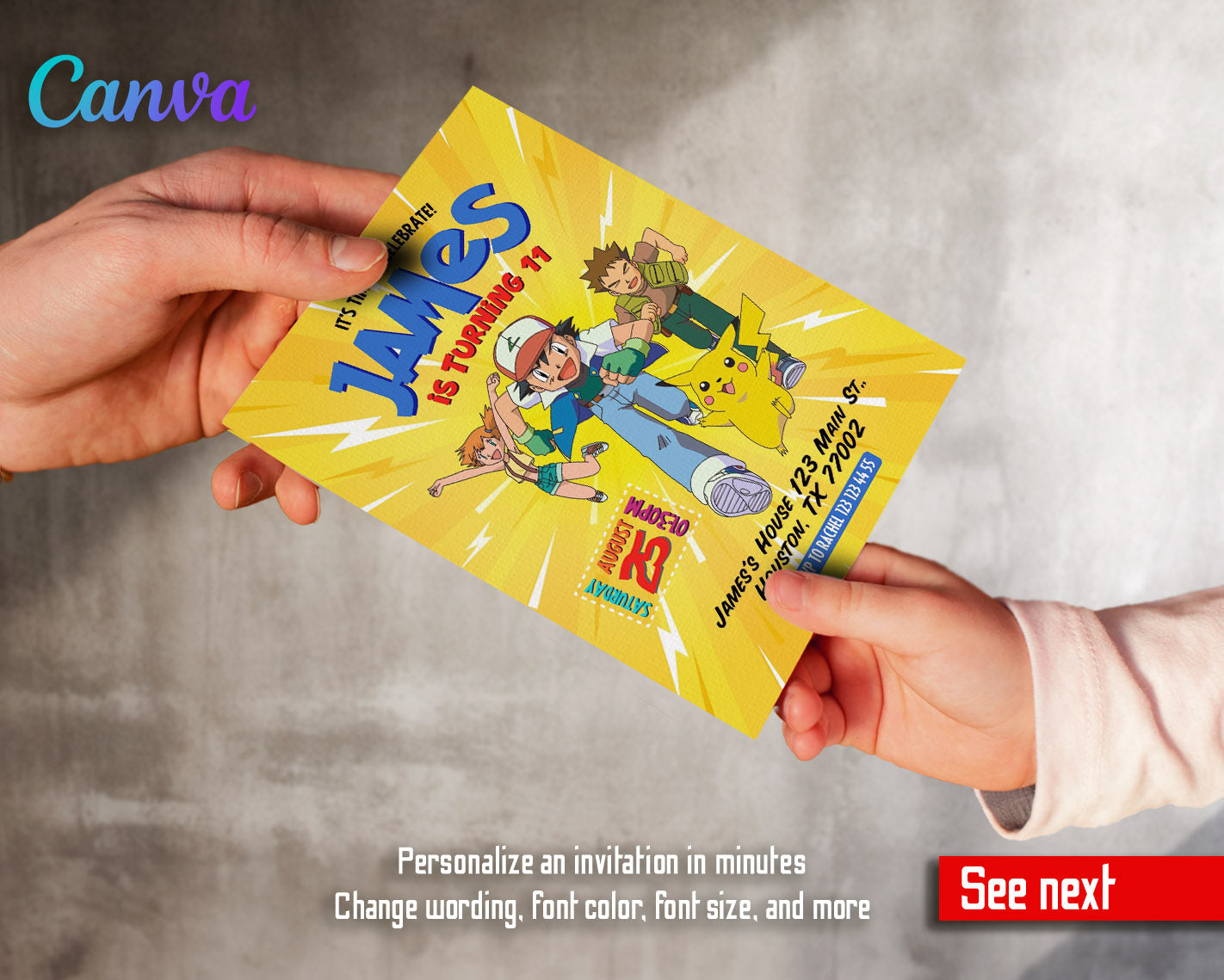 Pokemon Pikachu customizable invitation template | Share or Print | | VY299