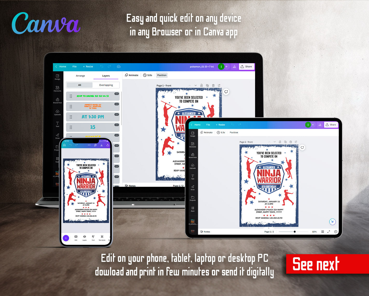 American Ninja Warrior customizable invitation template | Share or Print | | BJ665