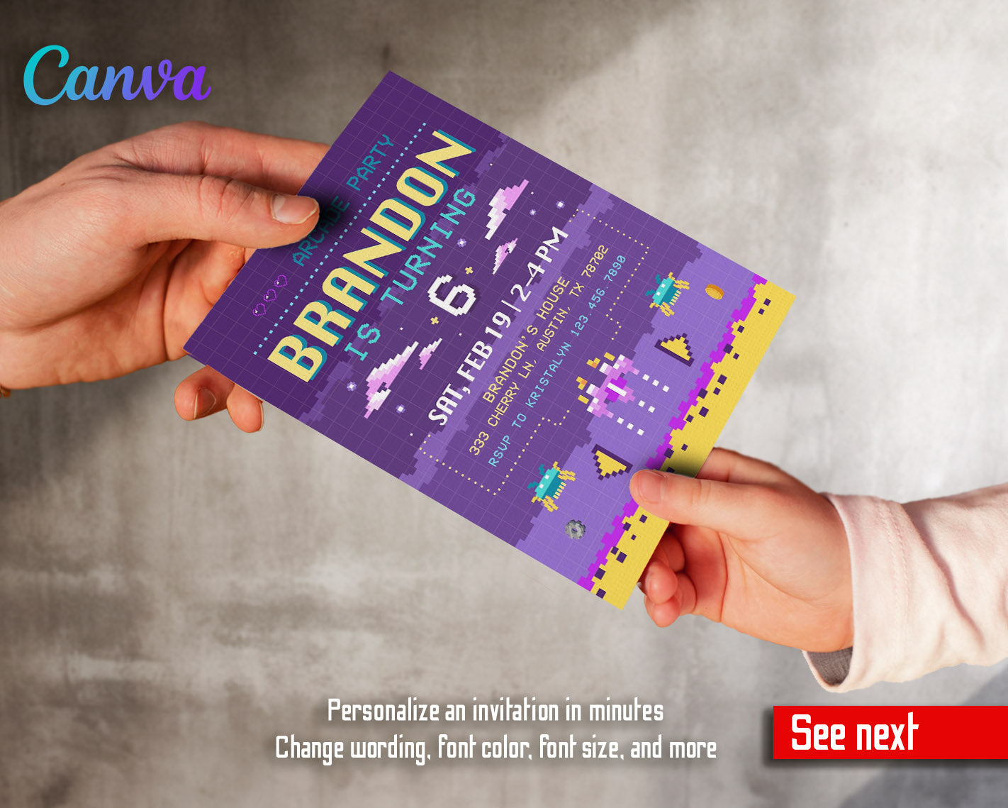Arcade Gamer customizable invitation template | Share or Print | | KC899