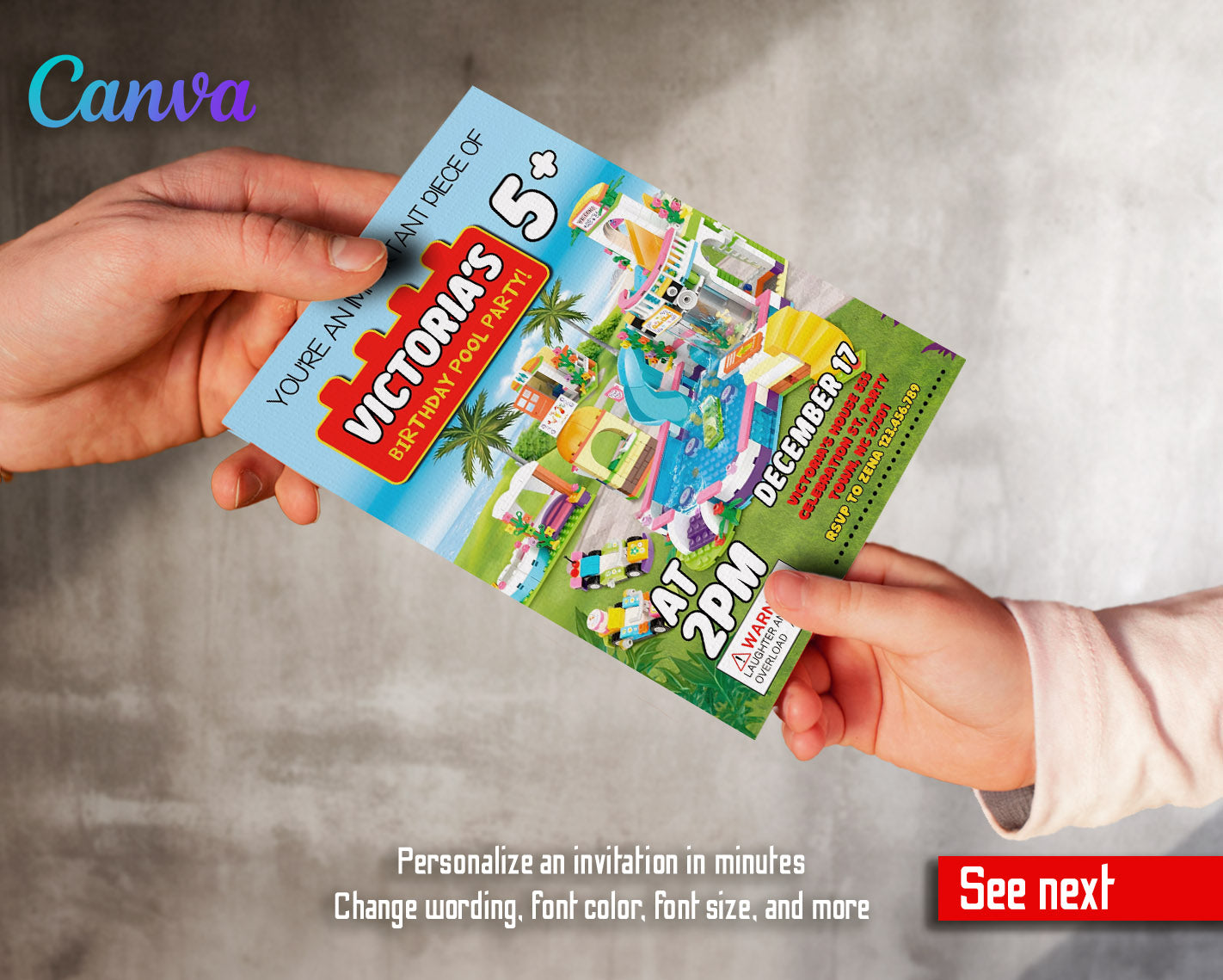 Lego Swimming Pool customizable invitation template | Share or Print | | OR377