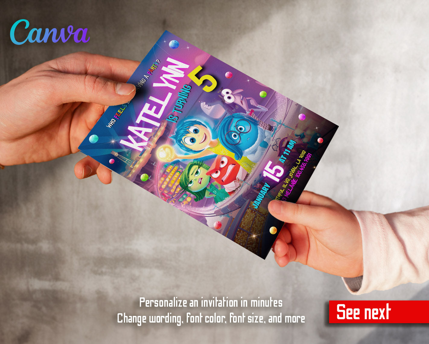 Inside Out 2 customizable invitation template | Share or Print | | WX470